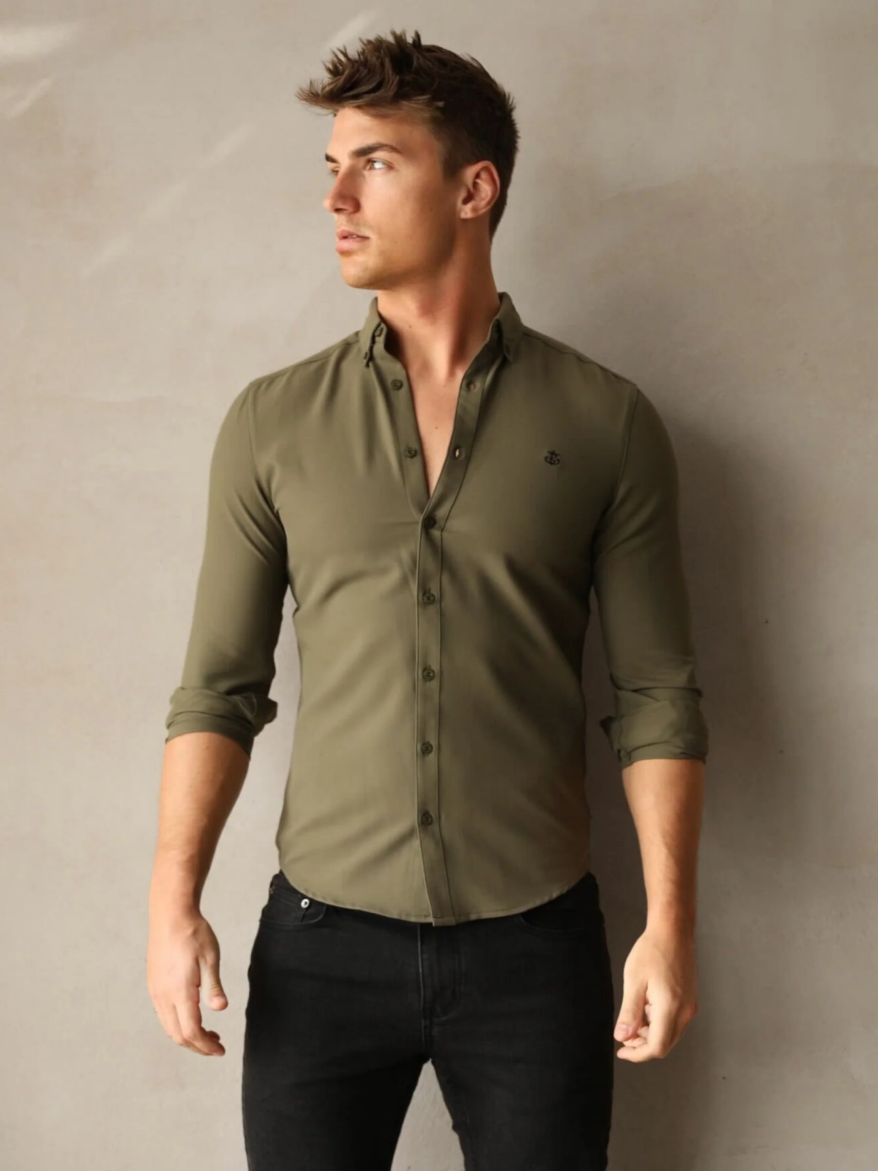 Carter Long Sleeve Shirt - Khaki Green - Prinboxs