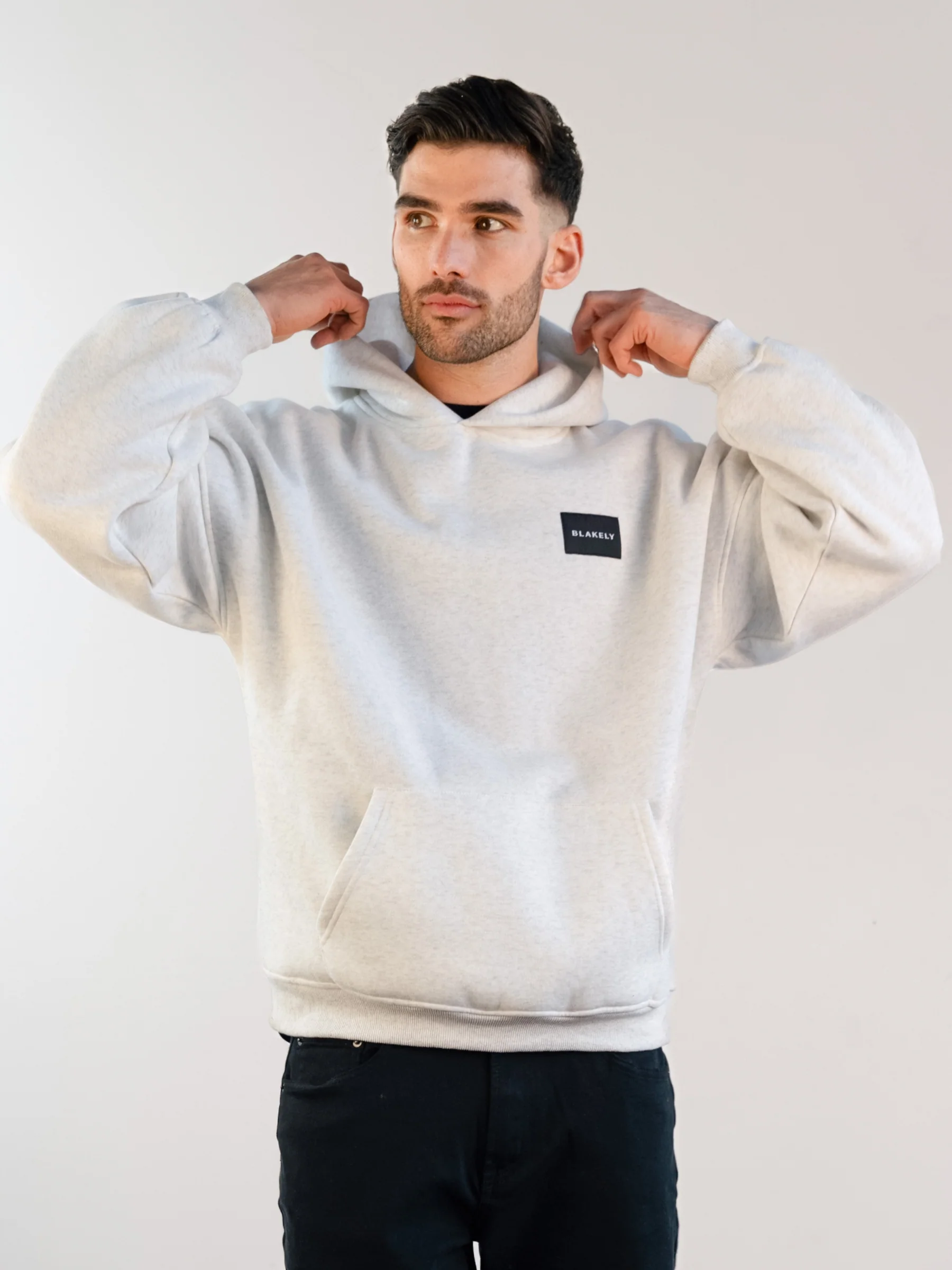 Label Relaxed Hoodie - Marl White - Prinboxs