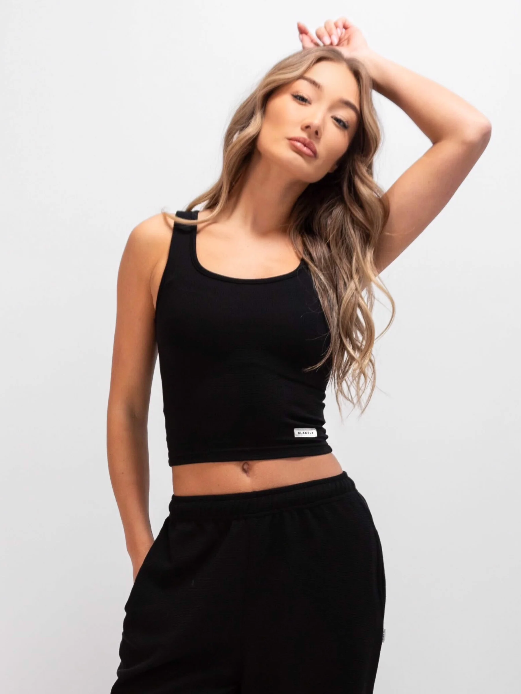 Soft Waffle Vest Top - Black - Prinboxs