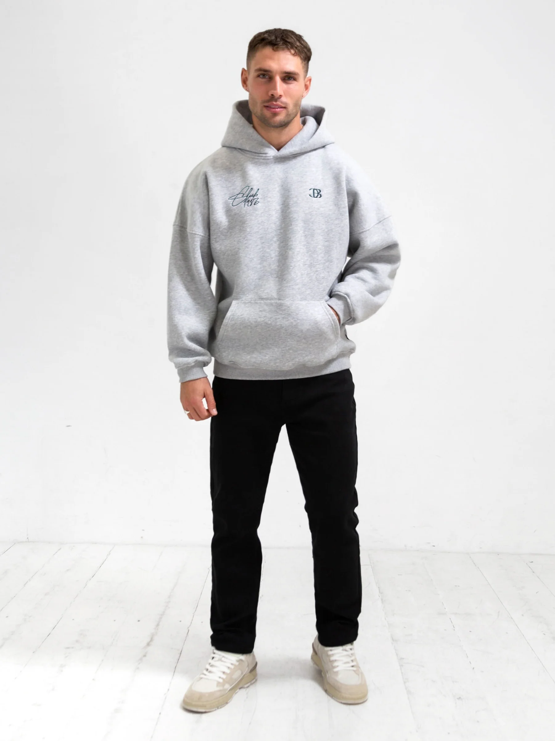 Club Relaxed Hoodie - Marl Grey & Teal - Prinboxs