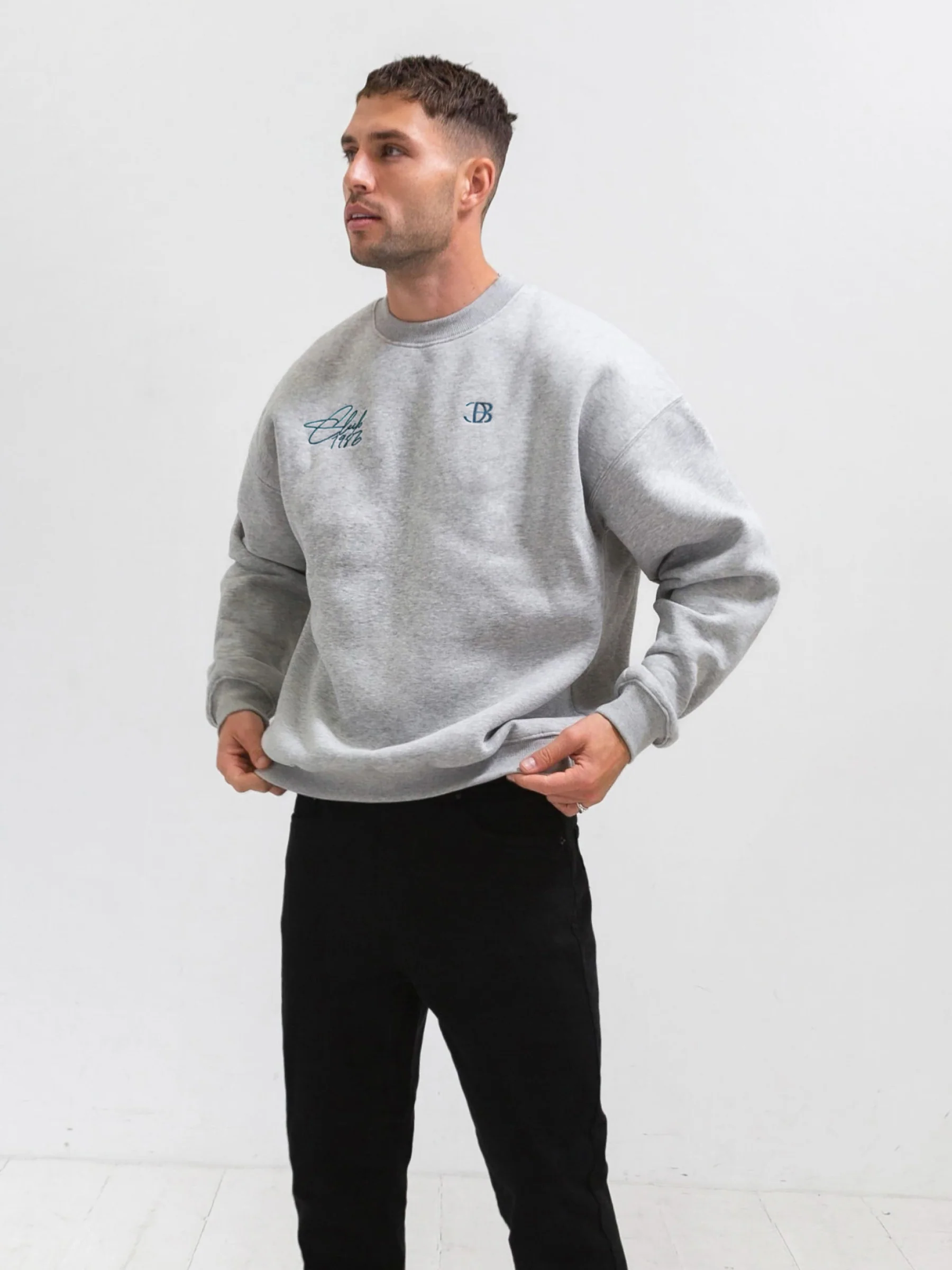 Club Relaxed Jumper - Marl Grey & Teal - Prinboxs