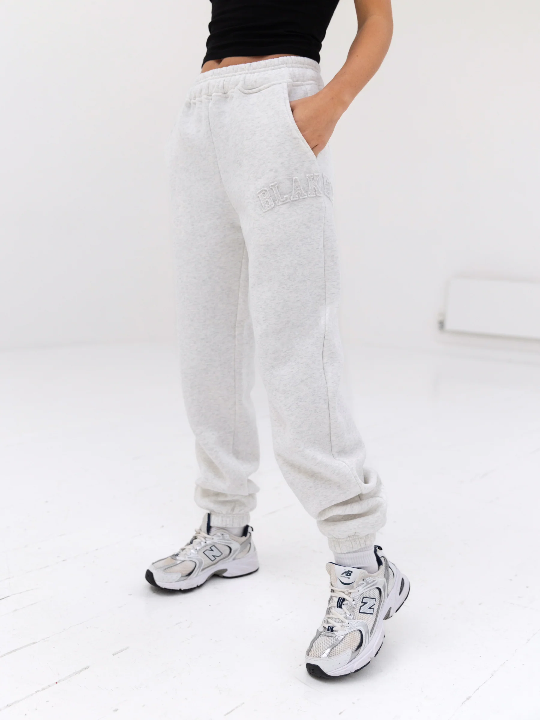 Tonal Varsity Sweatpants - Marl White - Prinboxs