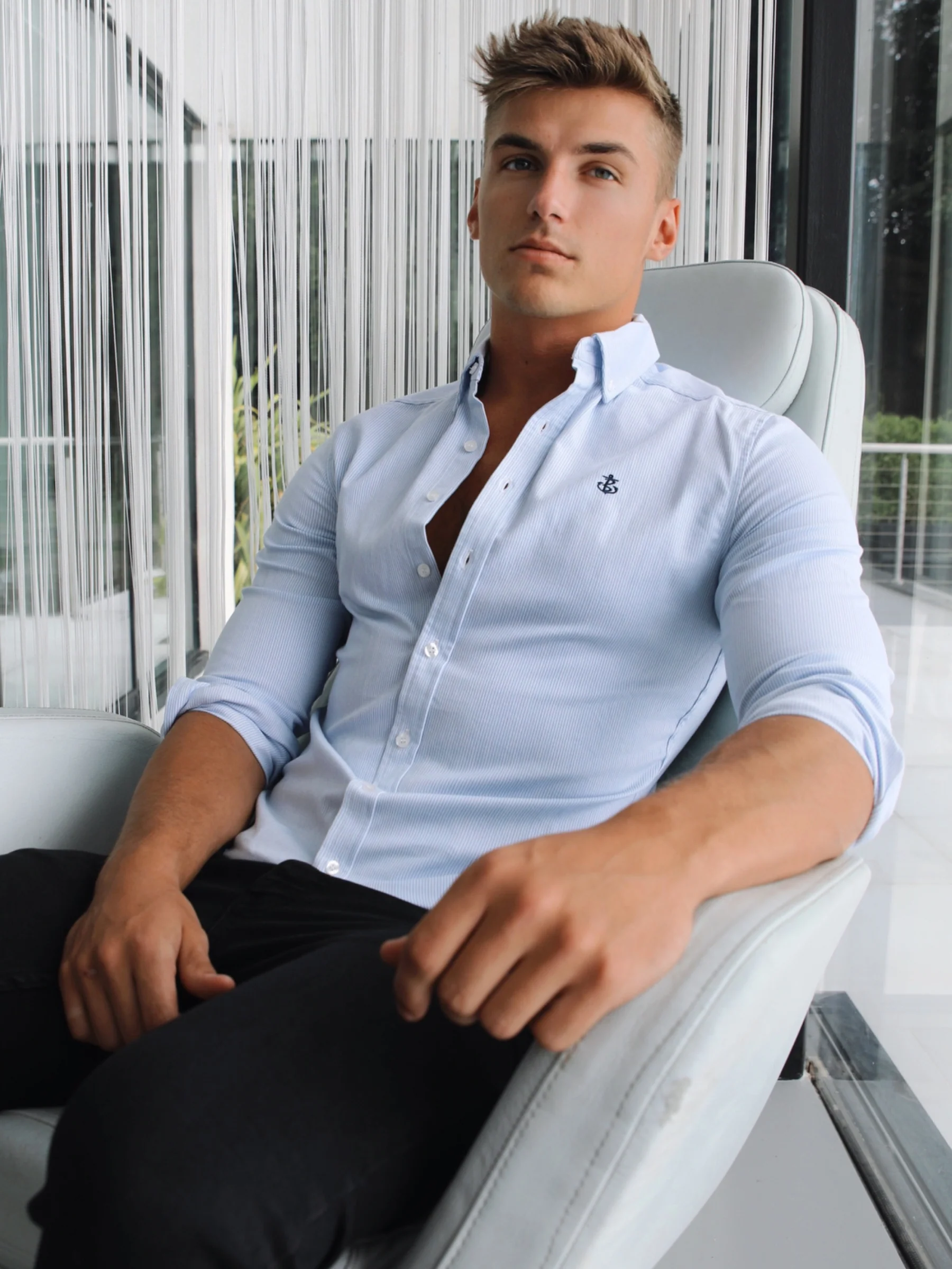 Oxford Fitted Stretch Shirt - Blue Stripe - Prinboxs