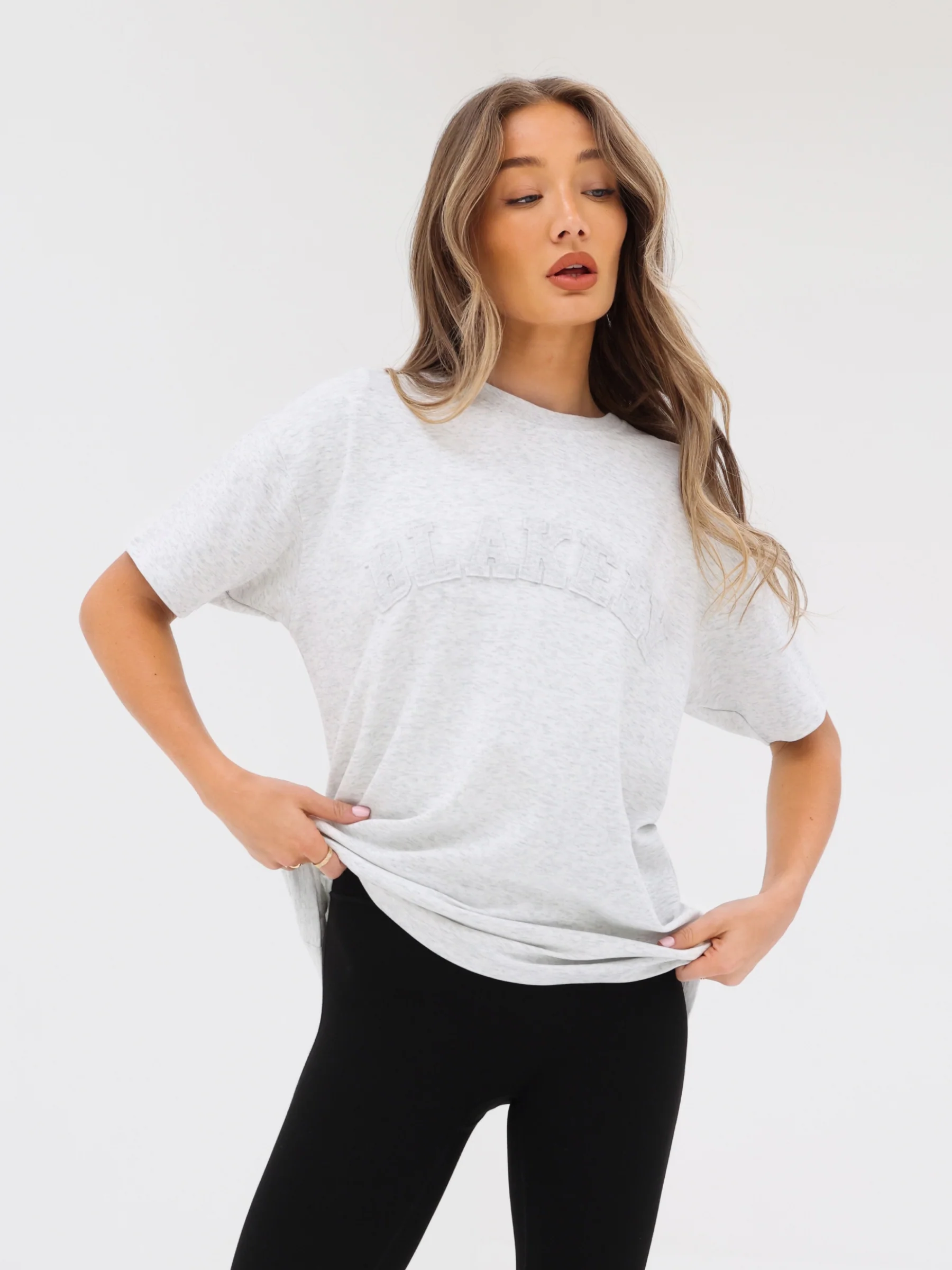 Tonal Varsity Oversized T-Shirt - Marl White - Prinboxs