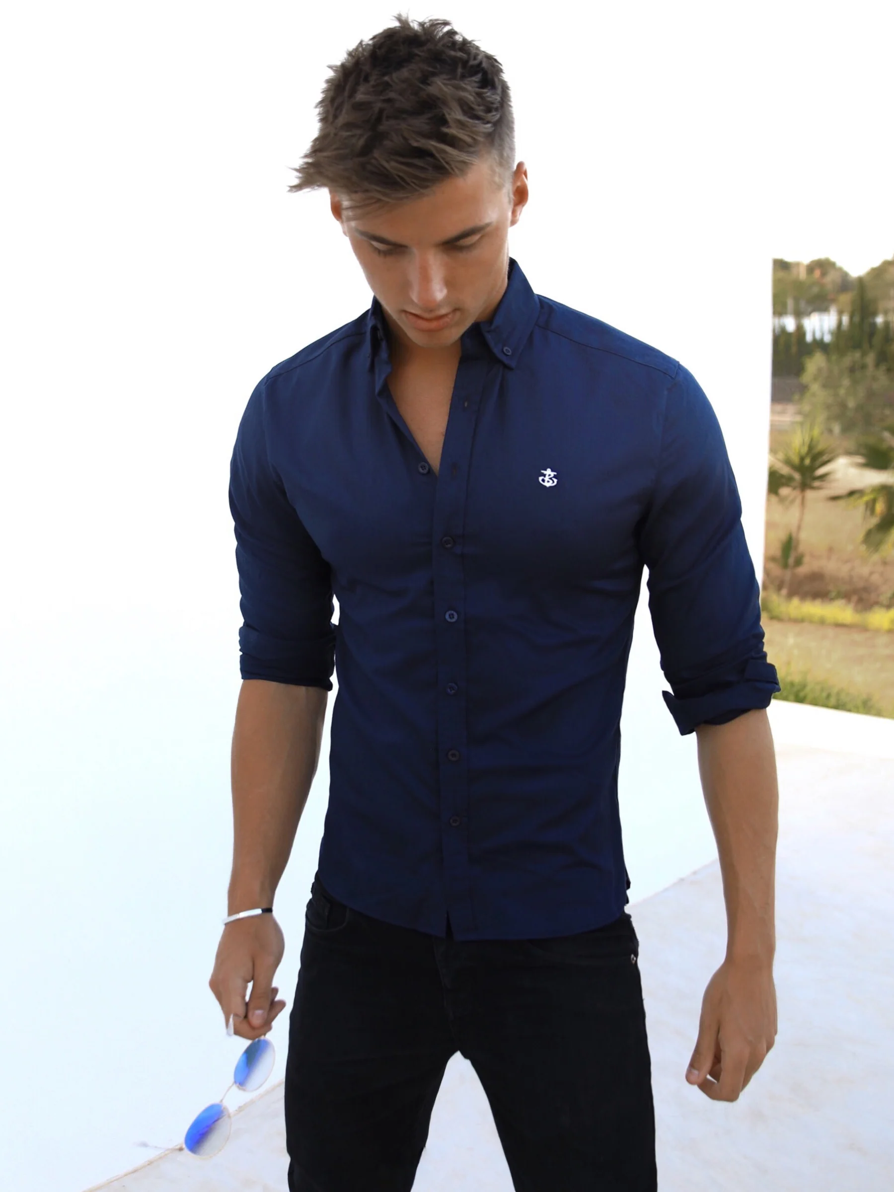 Worcester Long Sleeve Shirt - Navy - Prinboxs