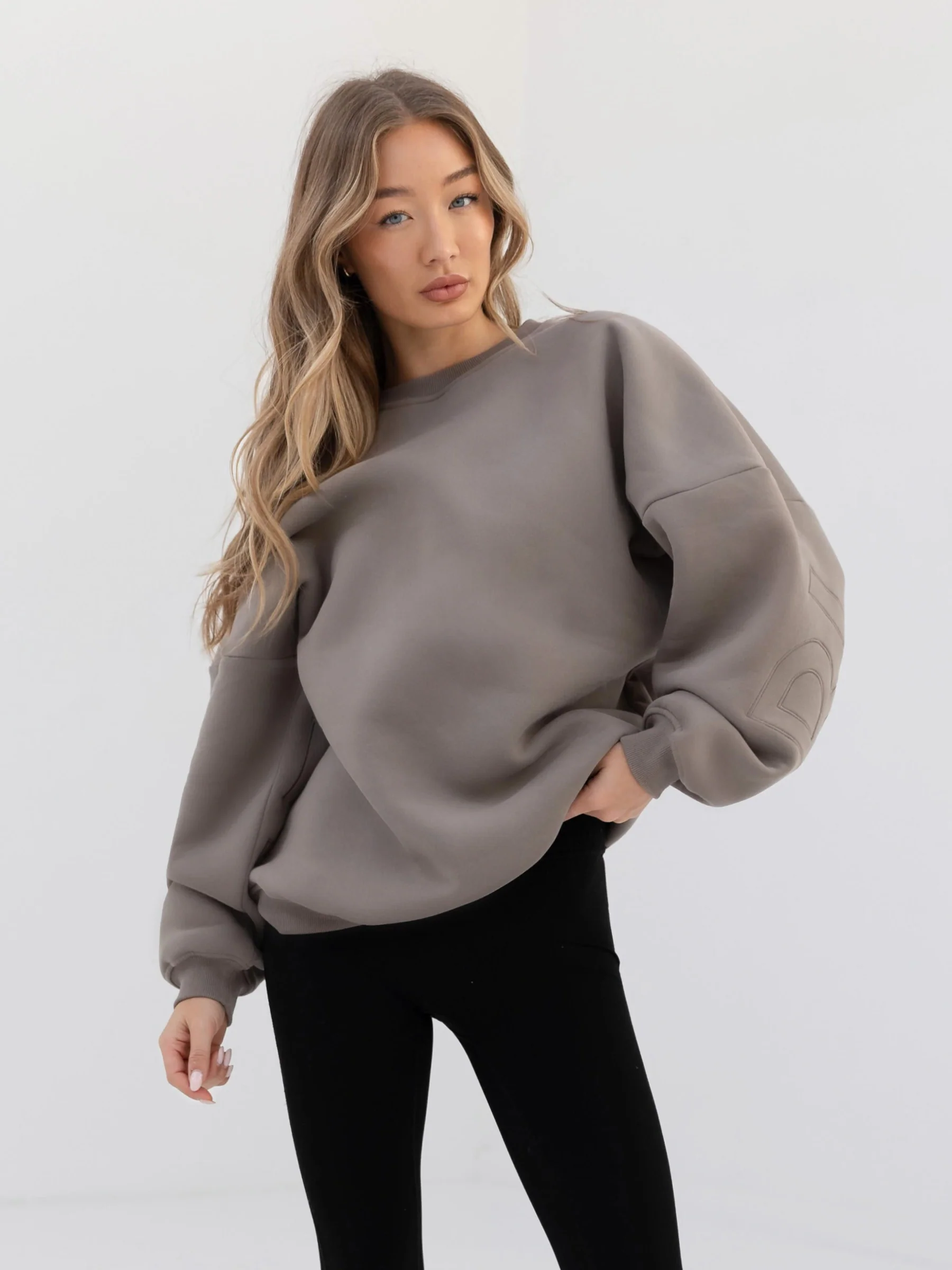 Embroidered Isabel Oversized Jumper - Neutral Grey - Prinboxs