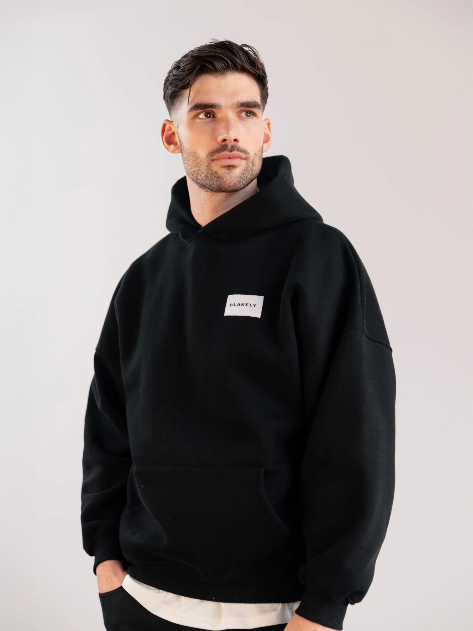 Label Relaxed Hoodie - Black - Prinboxs
