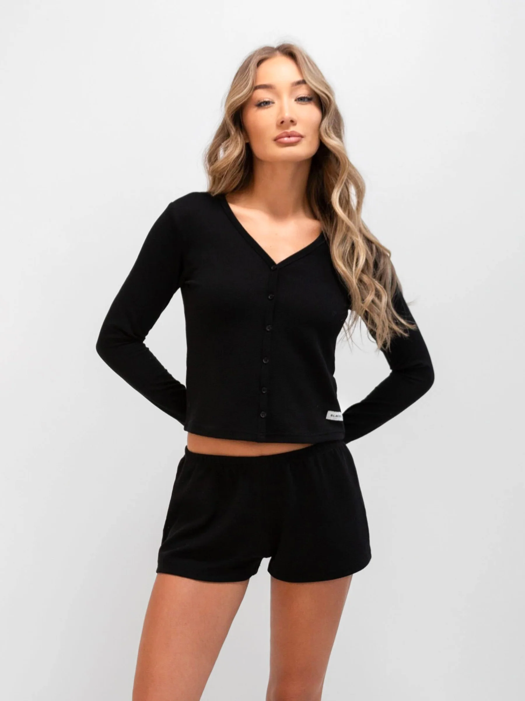 Soft Waffle Cardigan - Black - Prinboxs