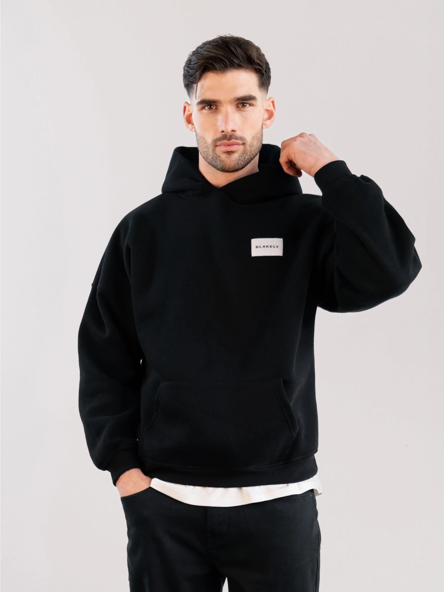 Label Relaxed Hoodie - Black - Prinboxs