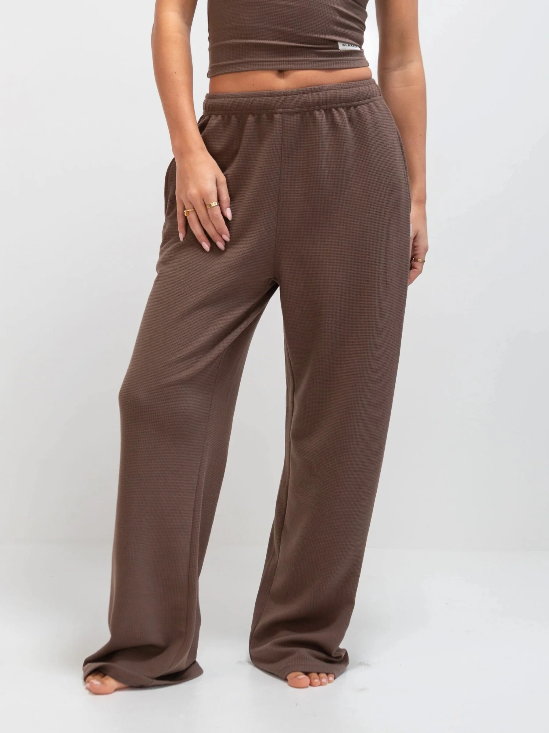 Soft Waffle Trousers - Brown - Prinboxs