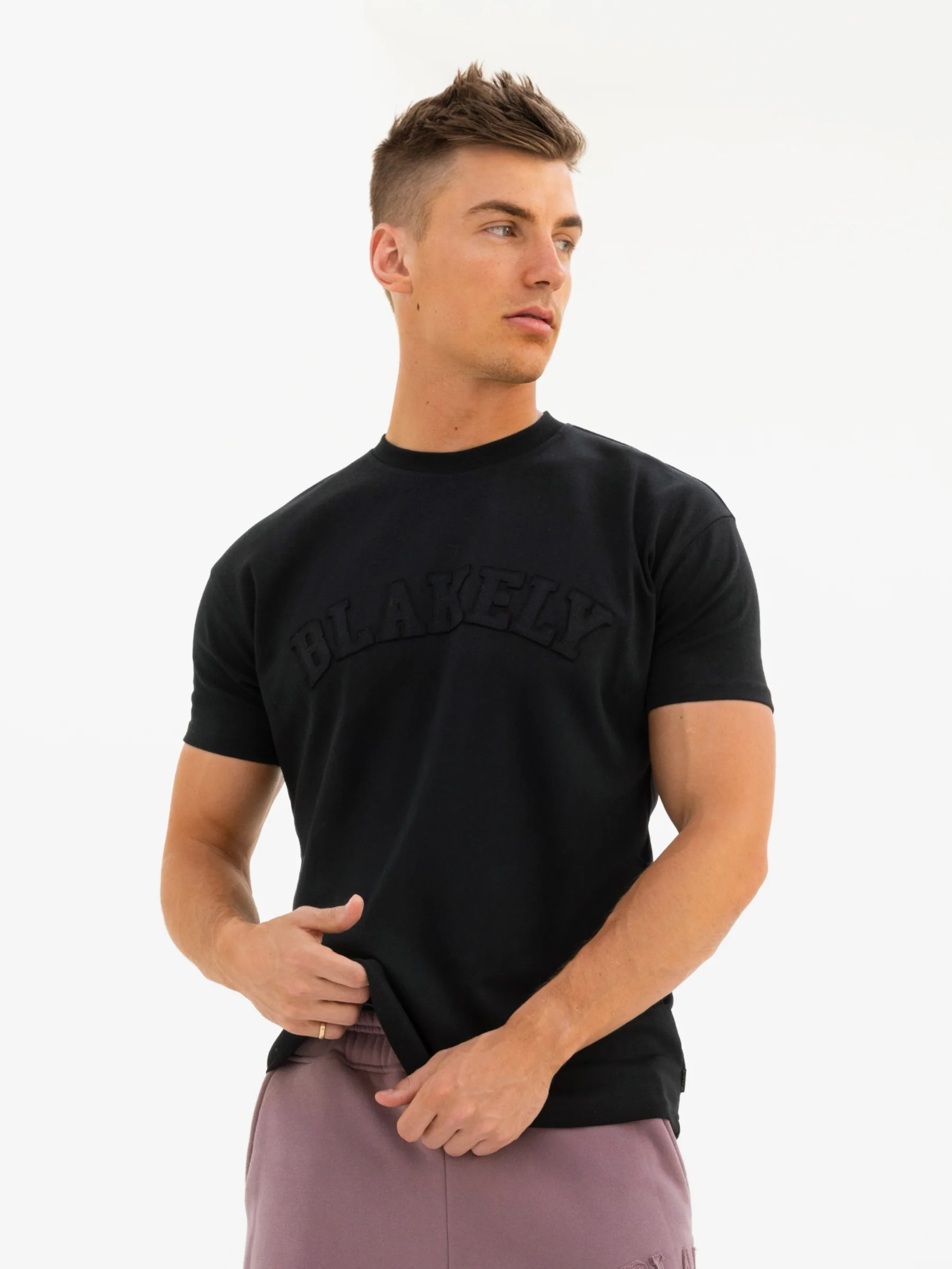 Tonal Varsity Relaxed T-Shirt - Black - Prinboxs