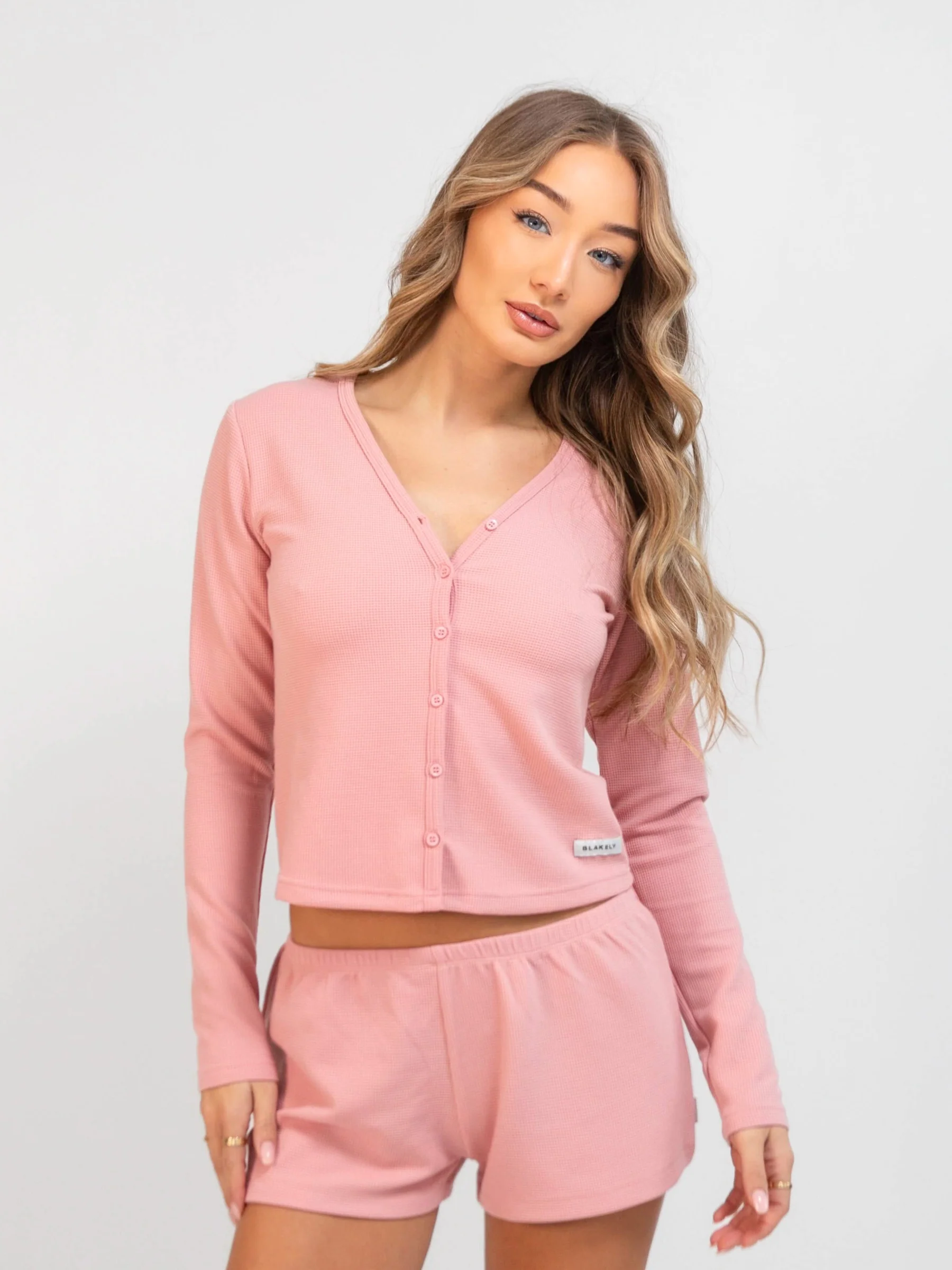 Soft Waffle Cardigan - Rose Pink - Prinboxs