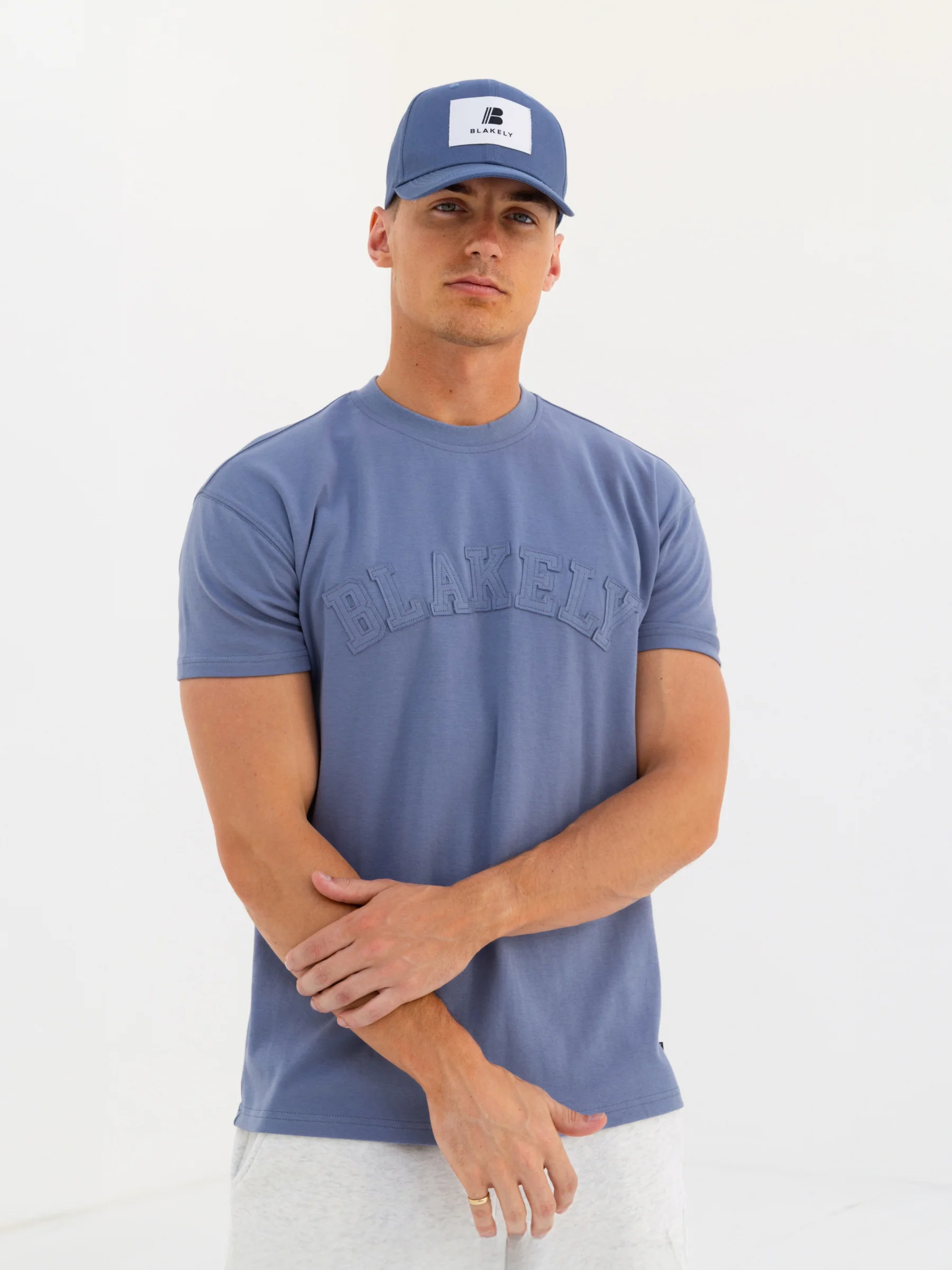 Tonal Varsity Relaxed T-Shirt - Granite Blue - Prinboxs