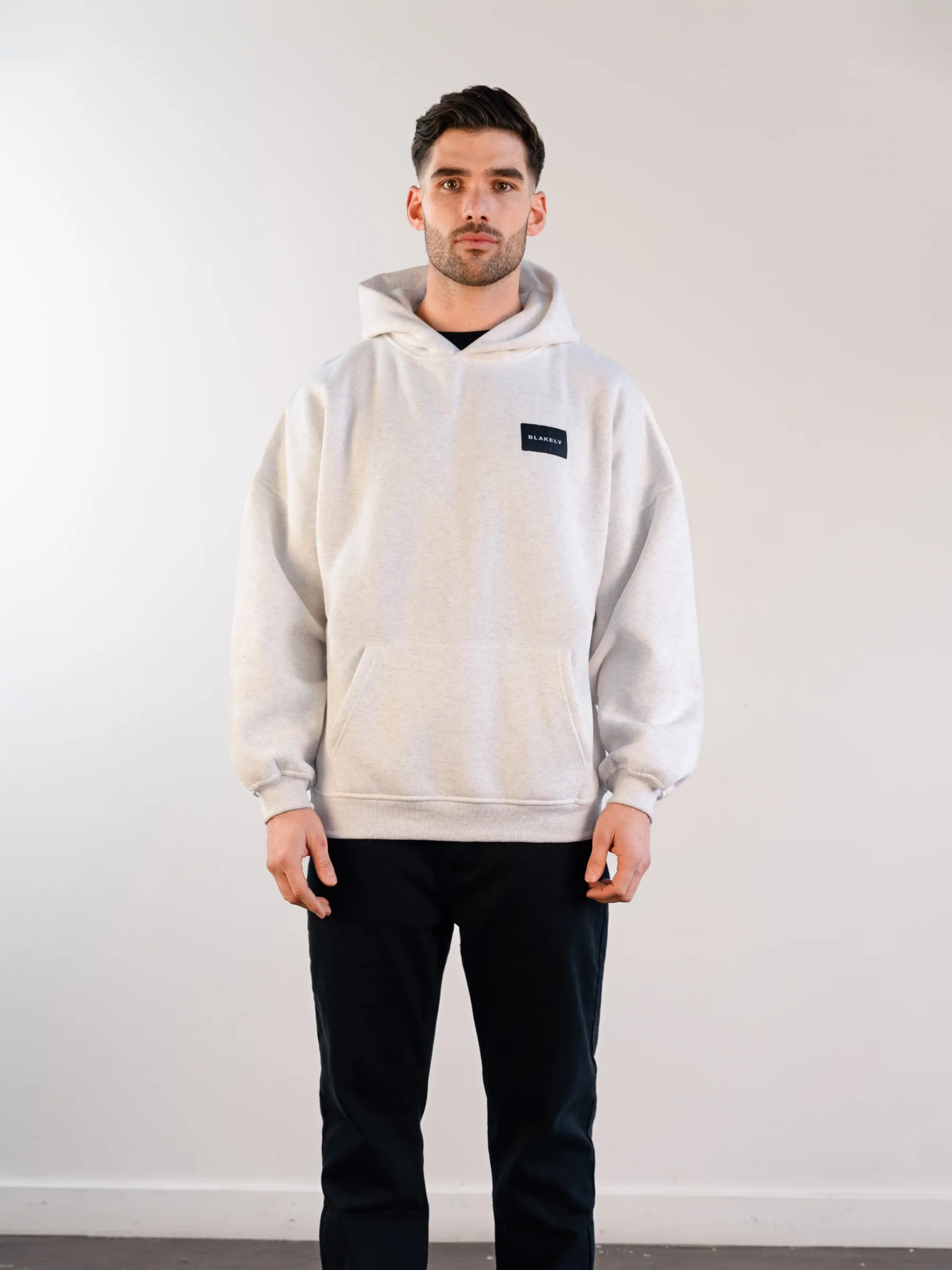 Label Relaxed Hoodie - Marl White - Prinboxs