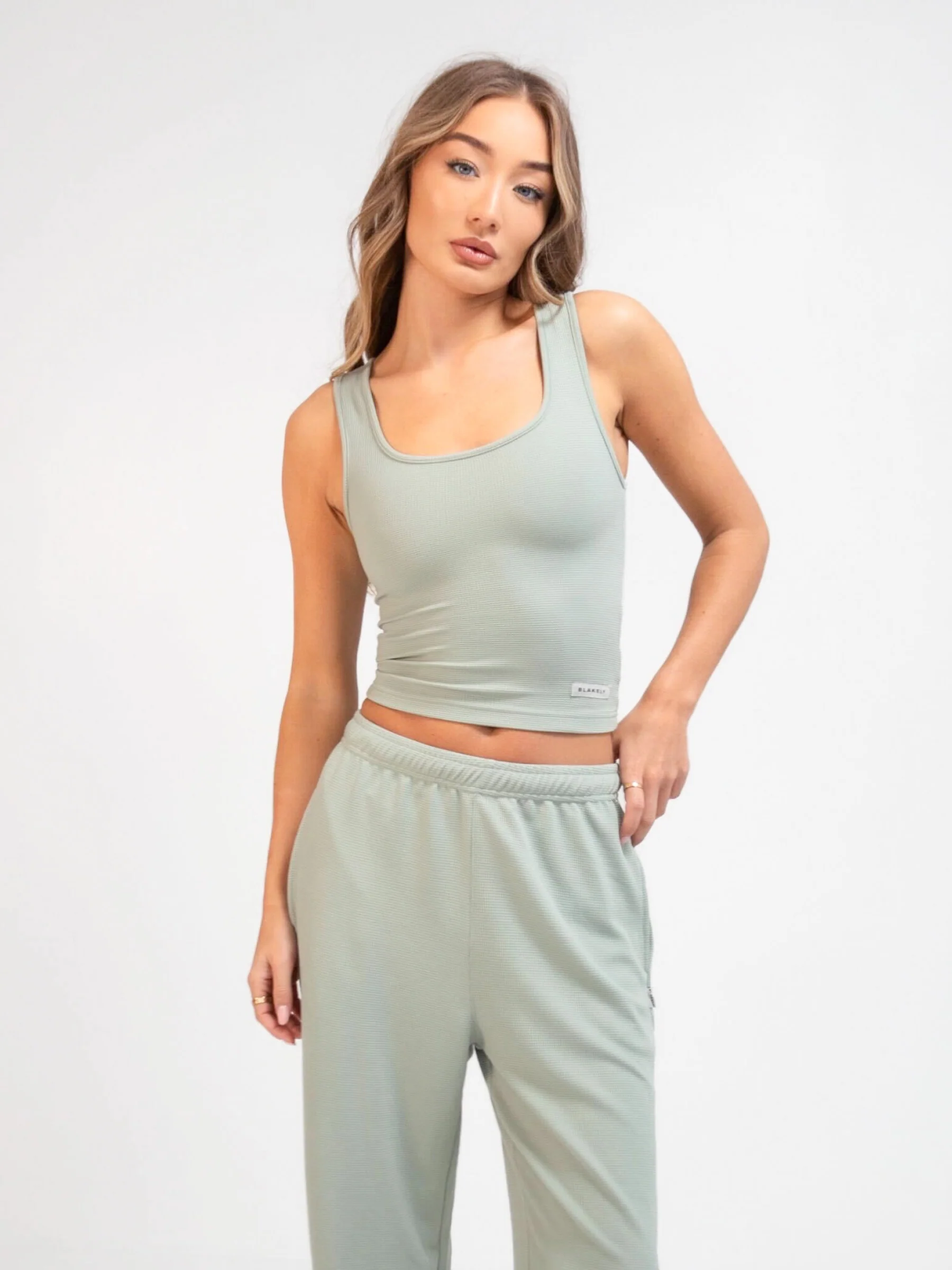 Soft Waffle Vest Top - Sage Green - Prinboxs