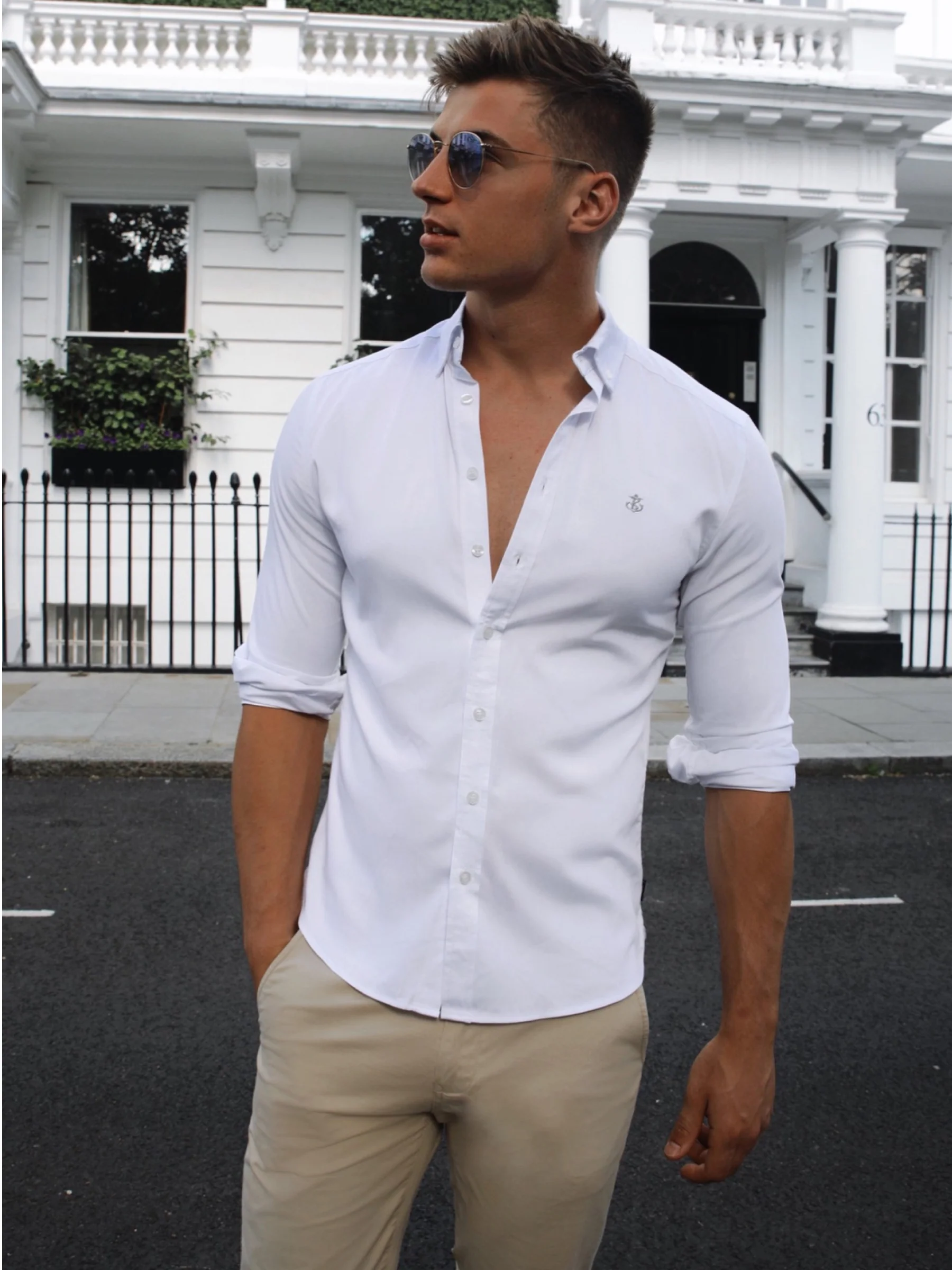 Aylsham Fitted Stretch Shirt - White - Prinboxs