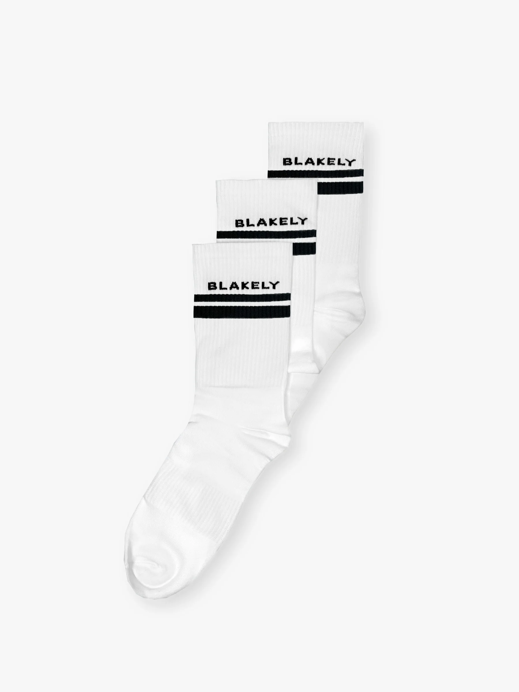 Blakely Crew Socks 3 Pack - White & Black - Prinboxs