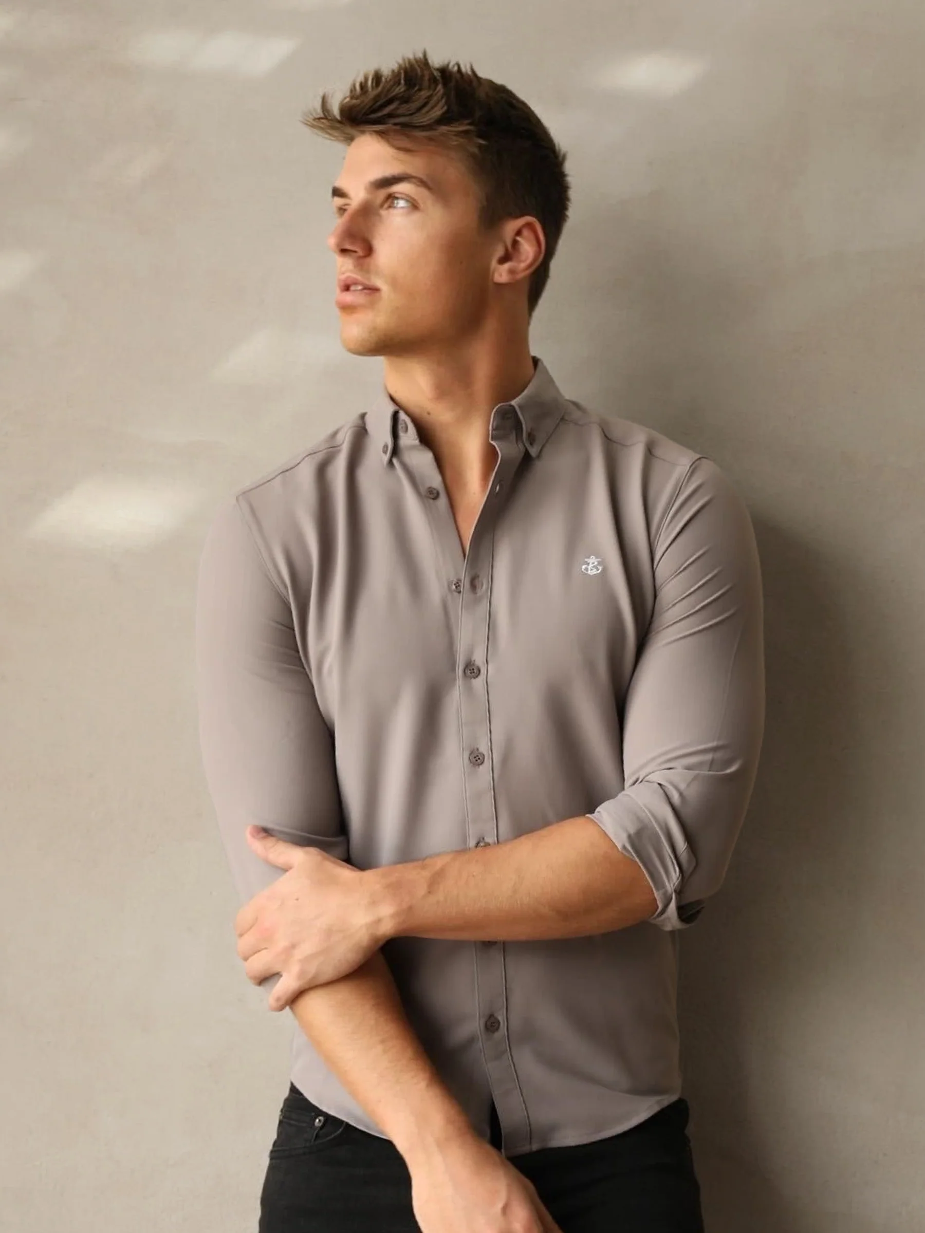 Carter Long Sleeve Shirt - Stone - Prinboxs