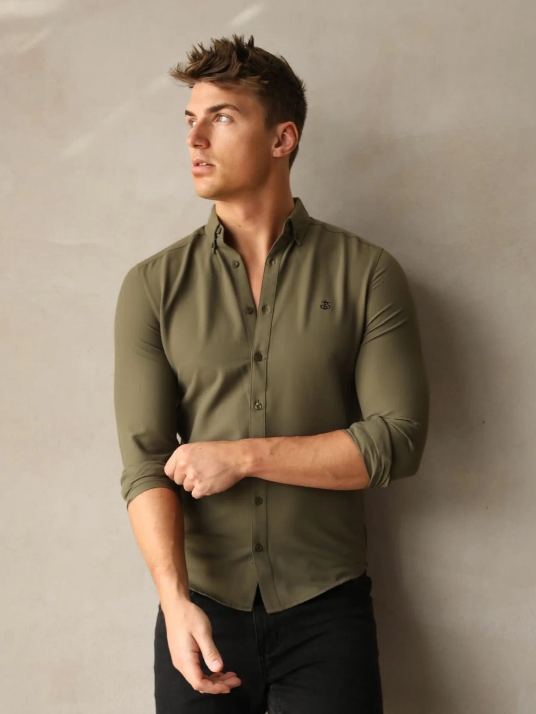 Carter Long Sleeve Shirt - Khaki Green - Prinboxs