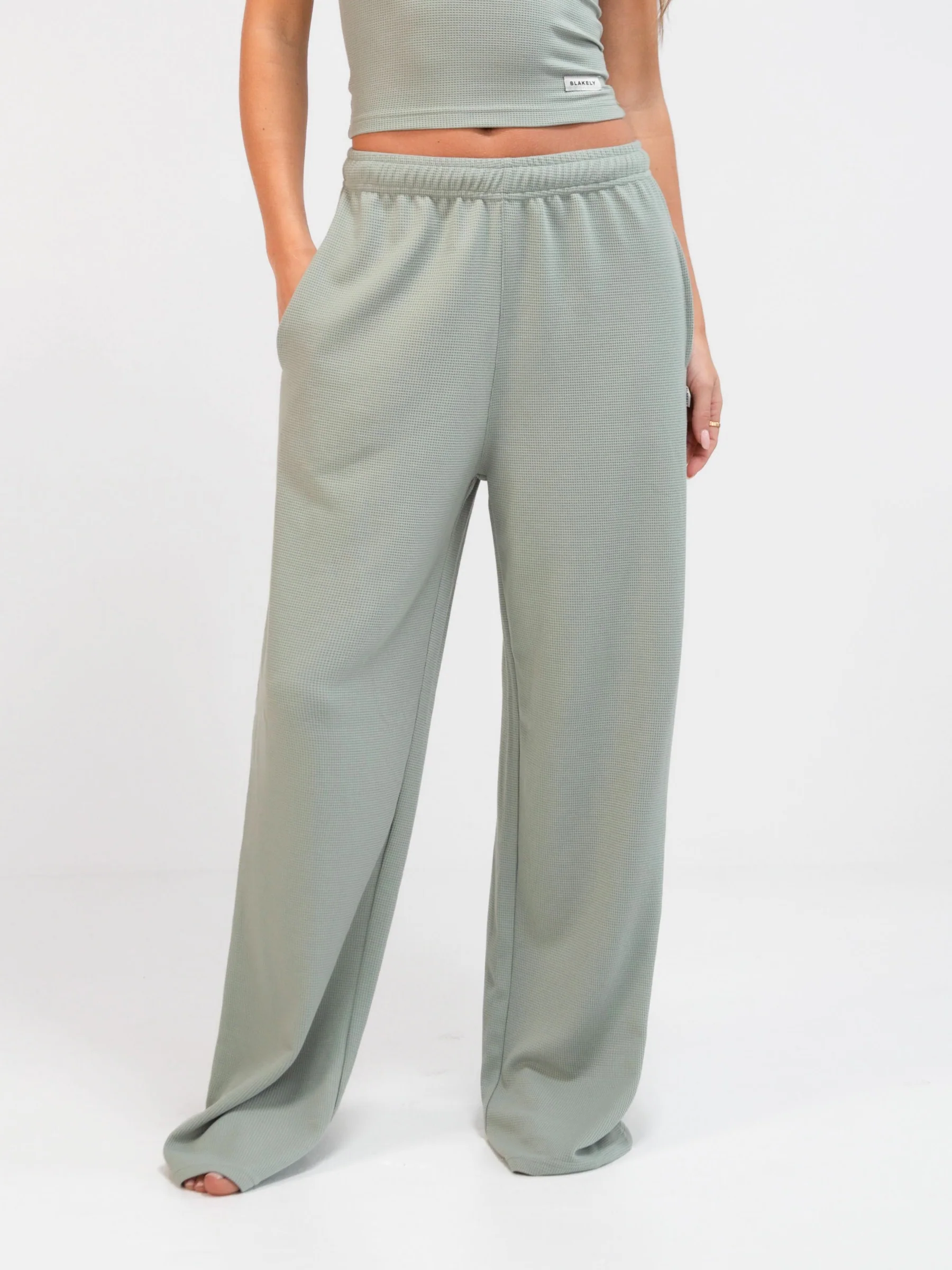 Soft Waffle Trousers - Sage Green - Prinboxs