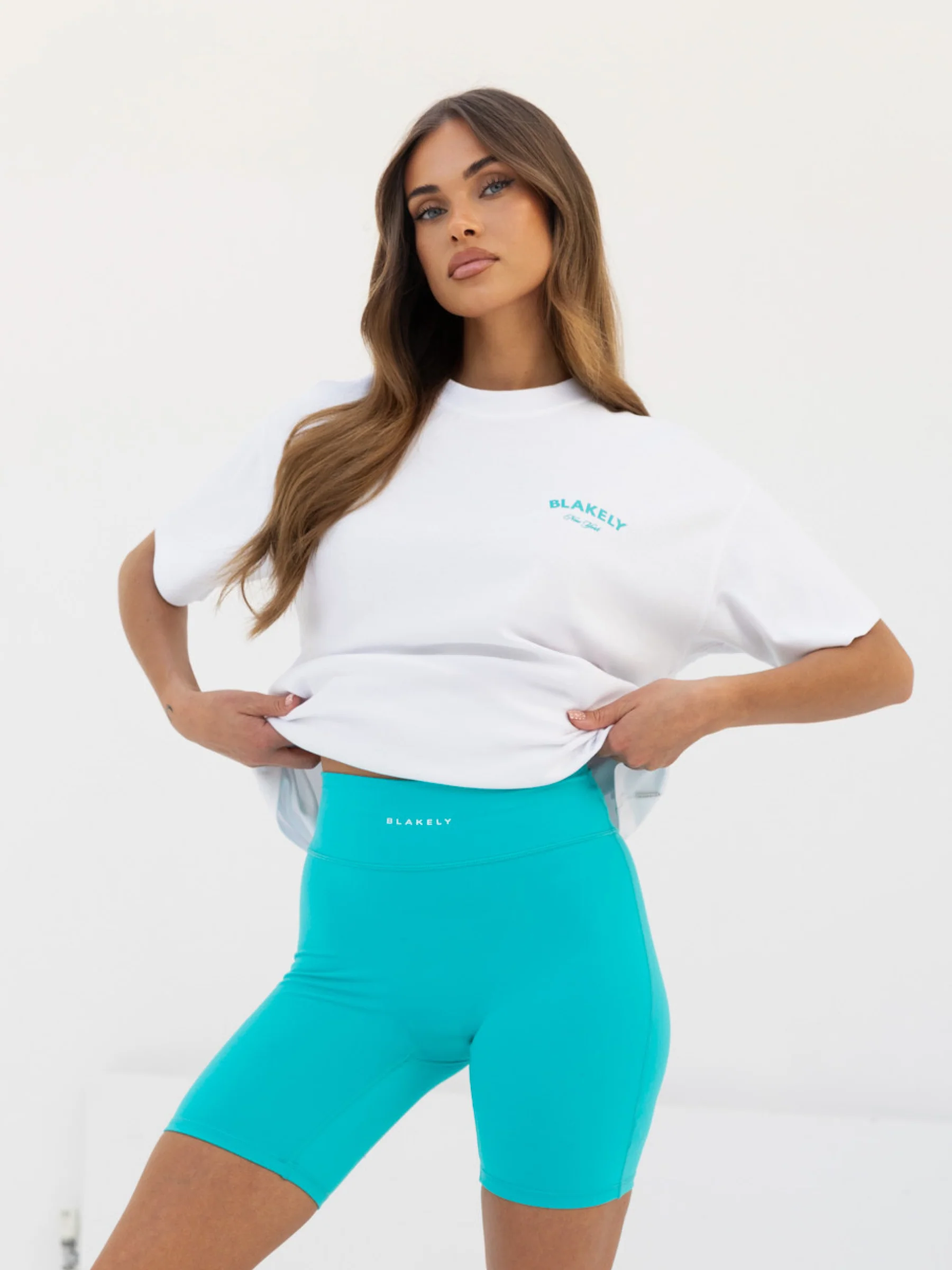 Crest Oversized T-Shirt - White & Aqua - Prinboxs