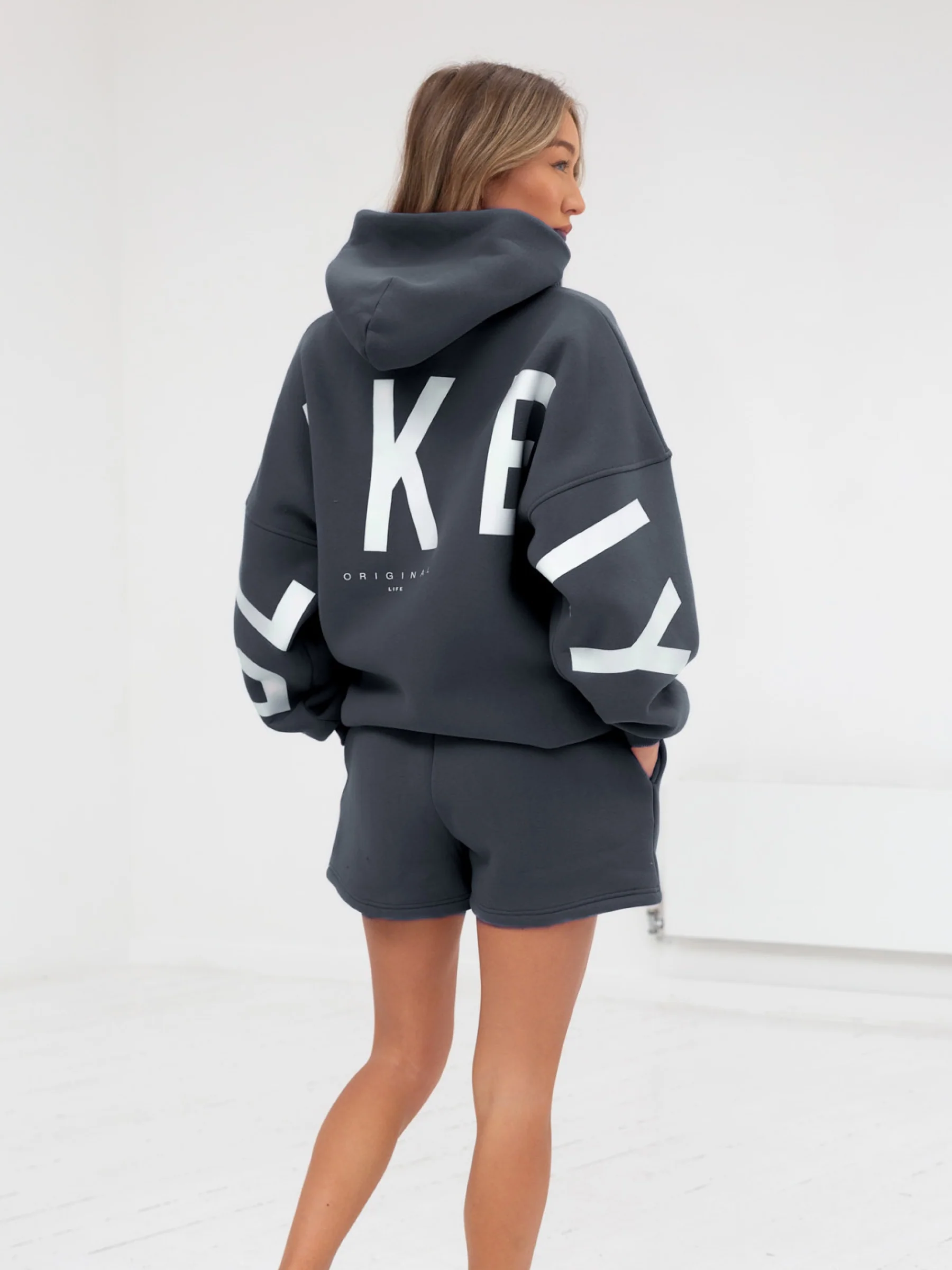Isabel Hoodie & Jogger Shorts Set - Charcoal - Prinboxs