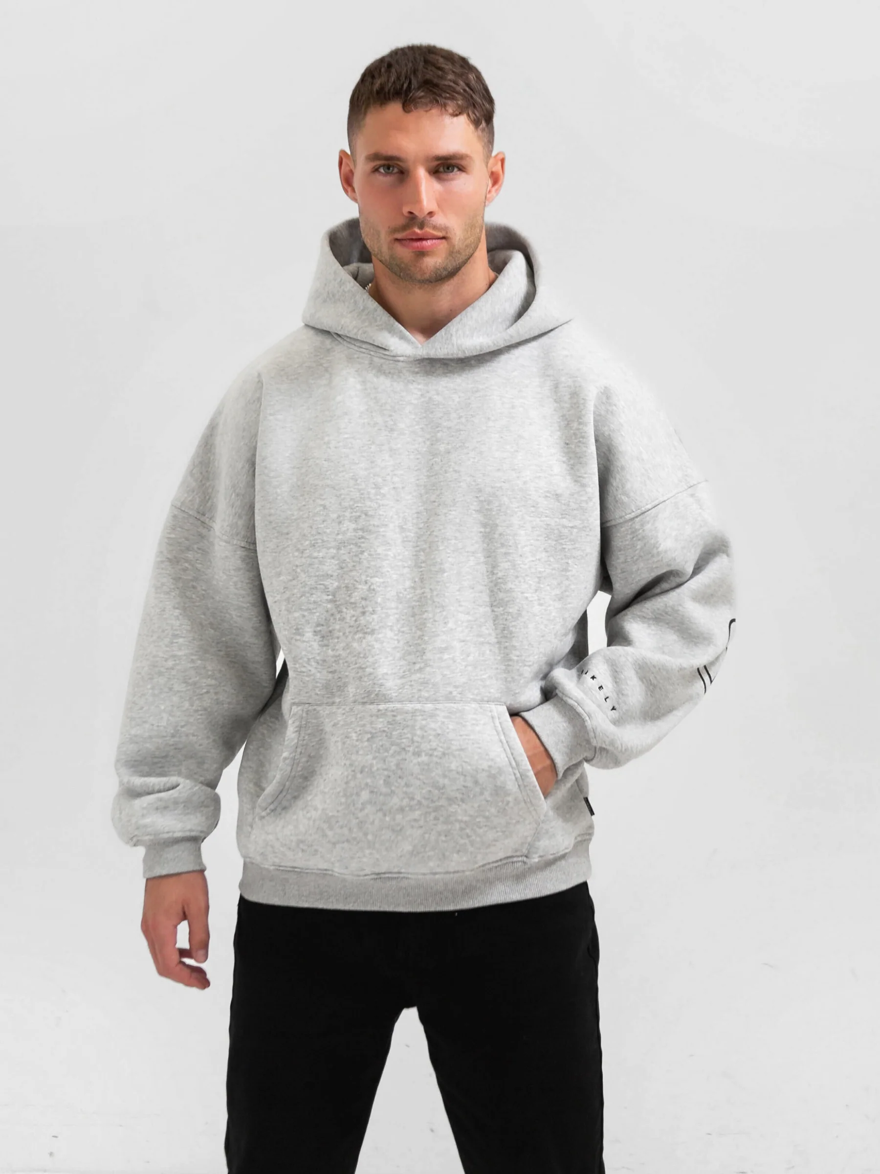 Outline Idris Oversized Hoodie - Marl Grey - Prinboxs