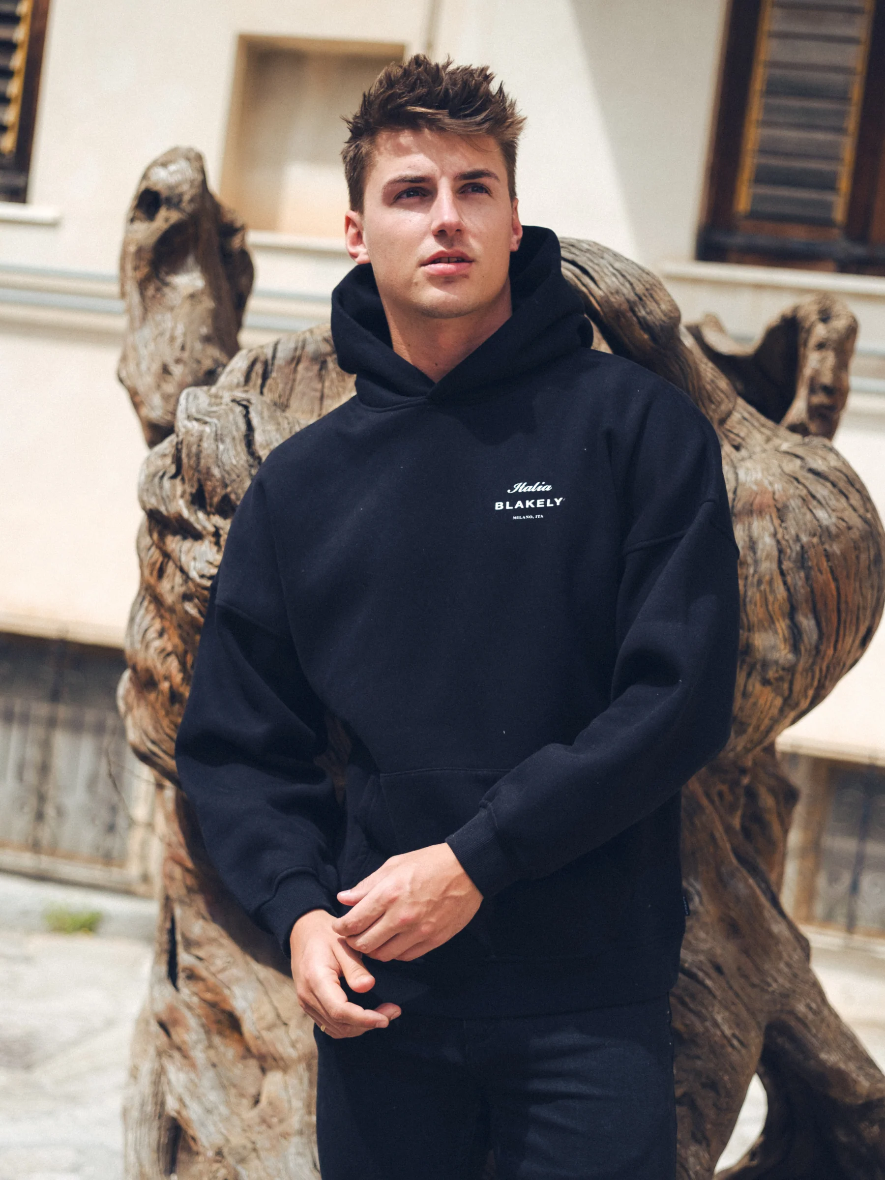 Italia Relaxed Hoodie - Black - Prinboxs