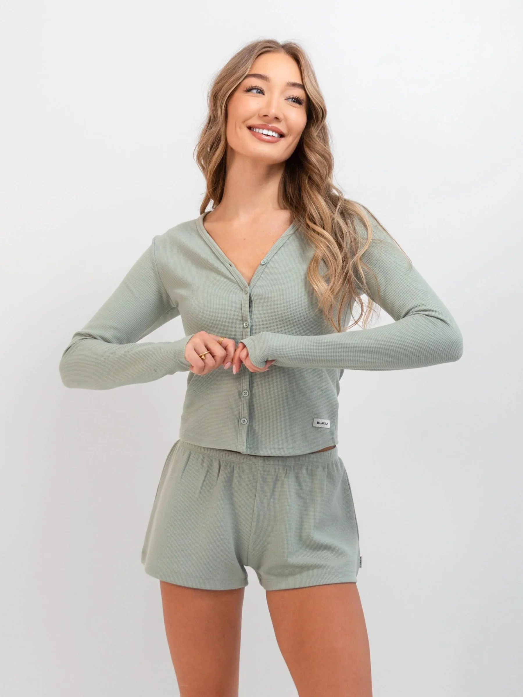 Soft Waffle Shorts - Sage Green - Prinboxs