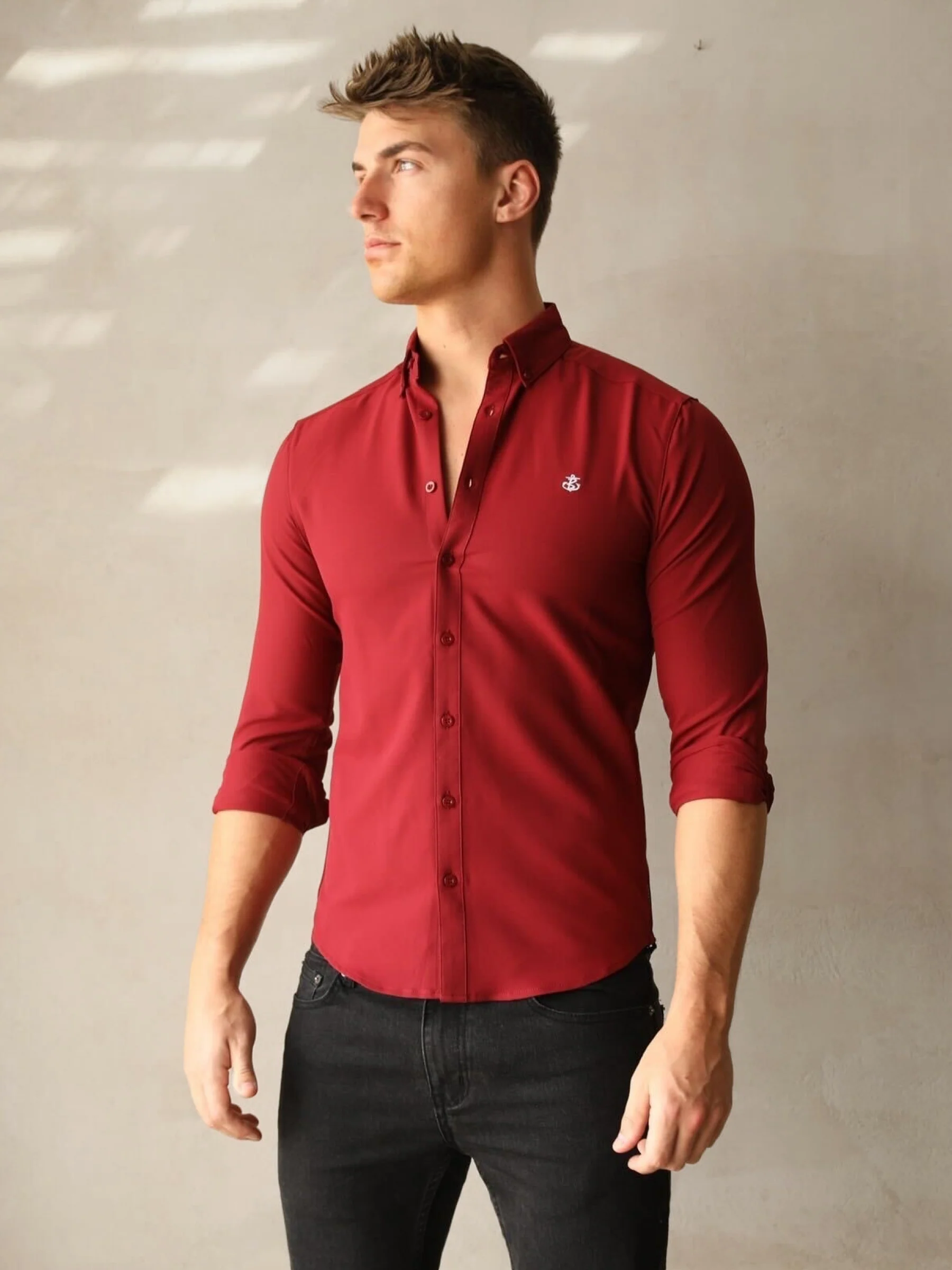 Carter Long Sleeve Shirt - Burgundy - Prinboxs