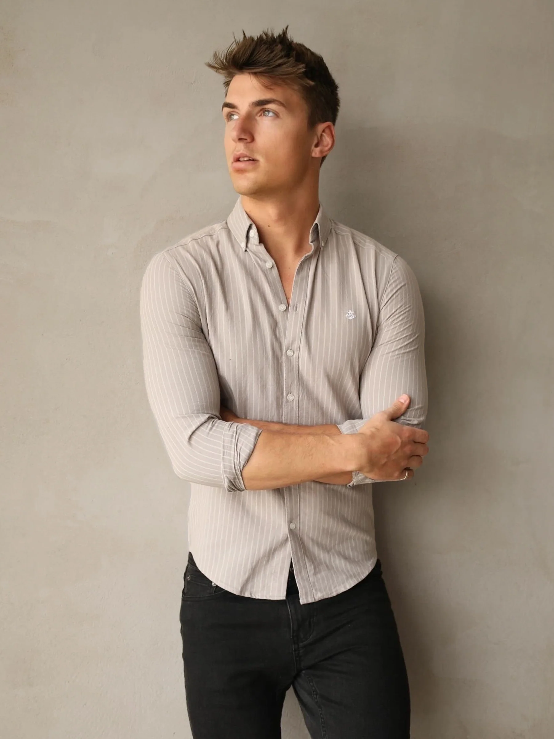 Modena Stripe Shirt - Light Grey - Prinboxs