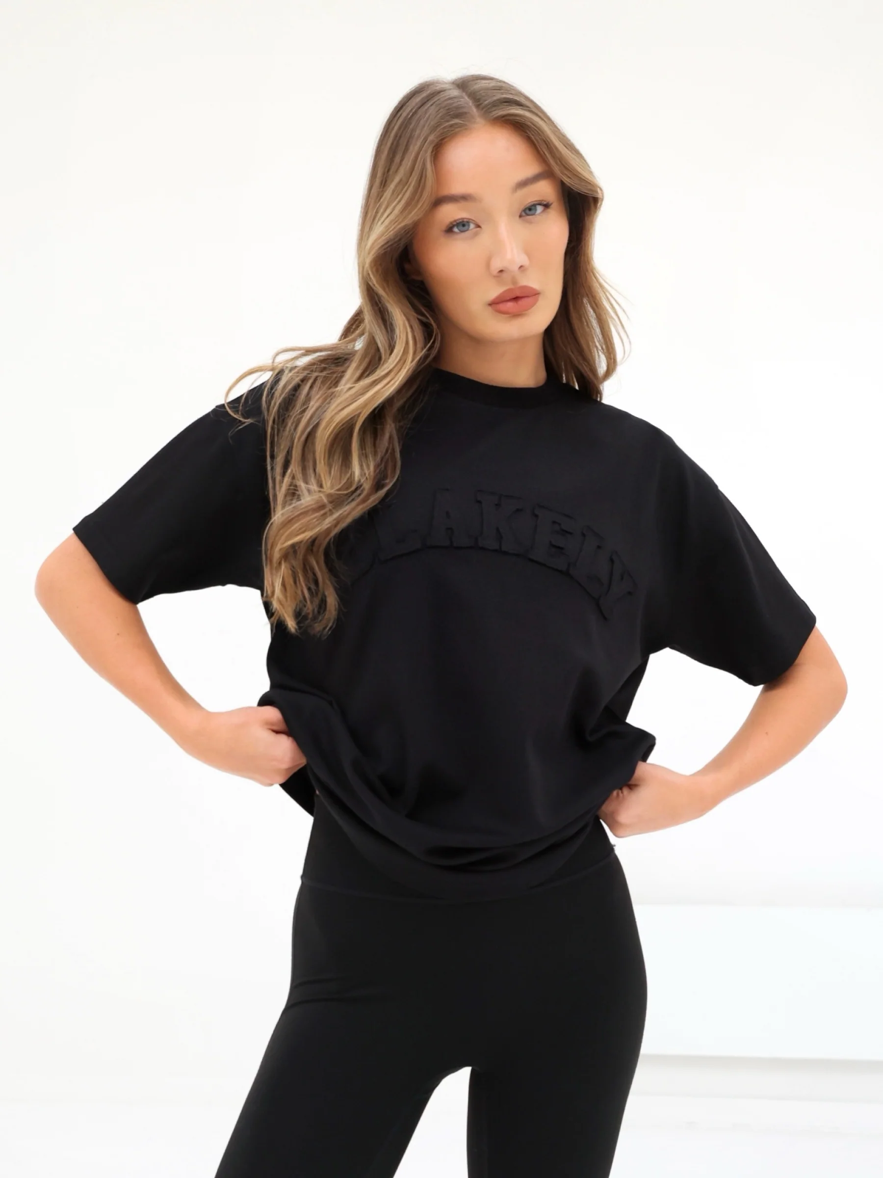 Tonal Varsity Oversized T-Shirt - Black - Prinboxs