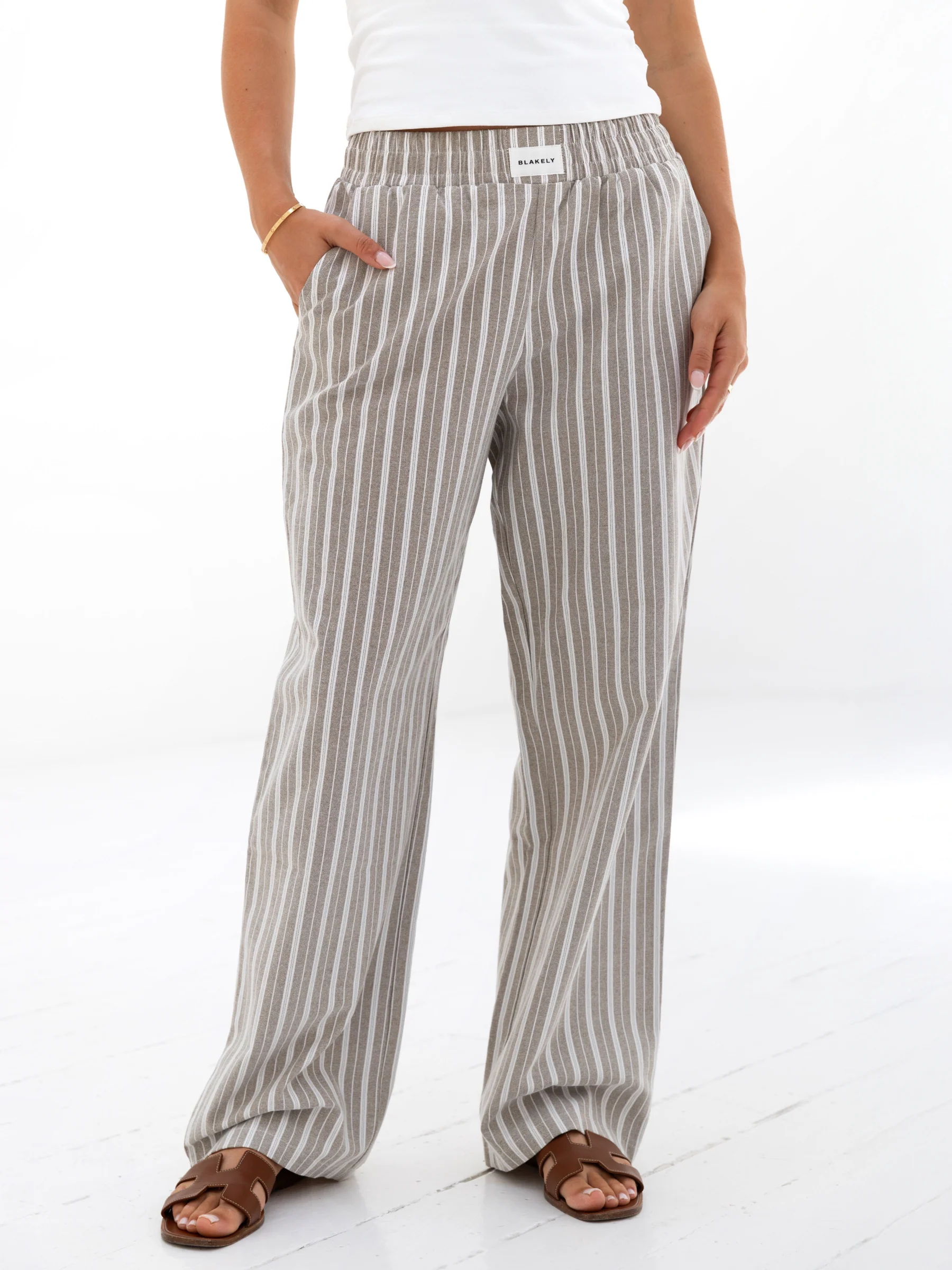 Elena Stripe Trousers - Light Brown - Prinboxs