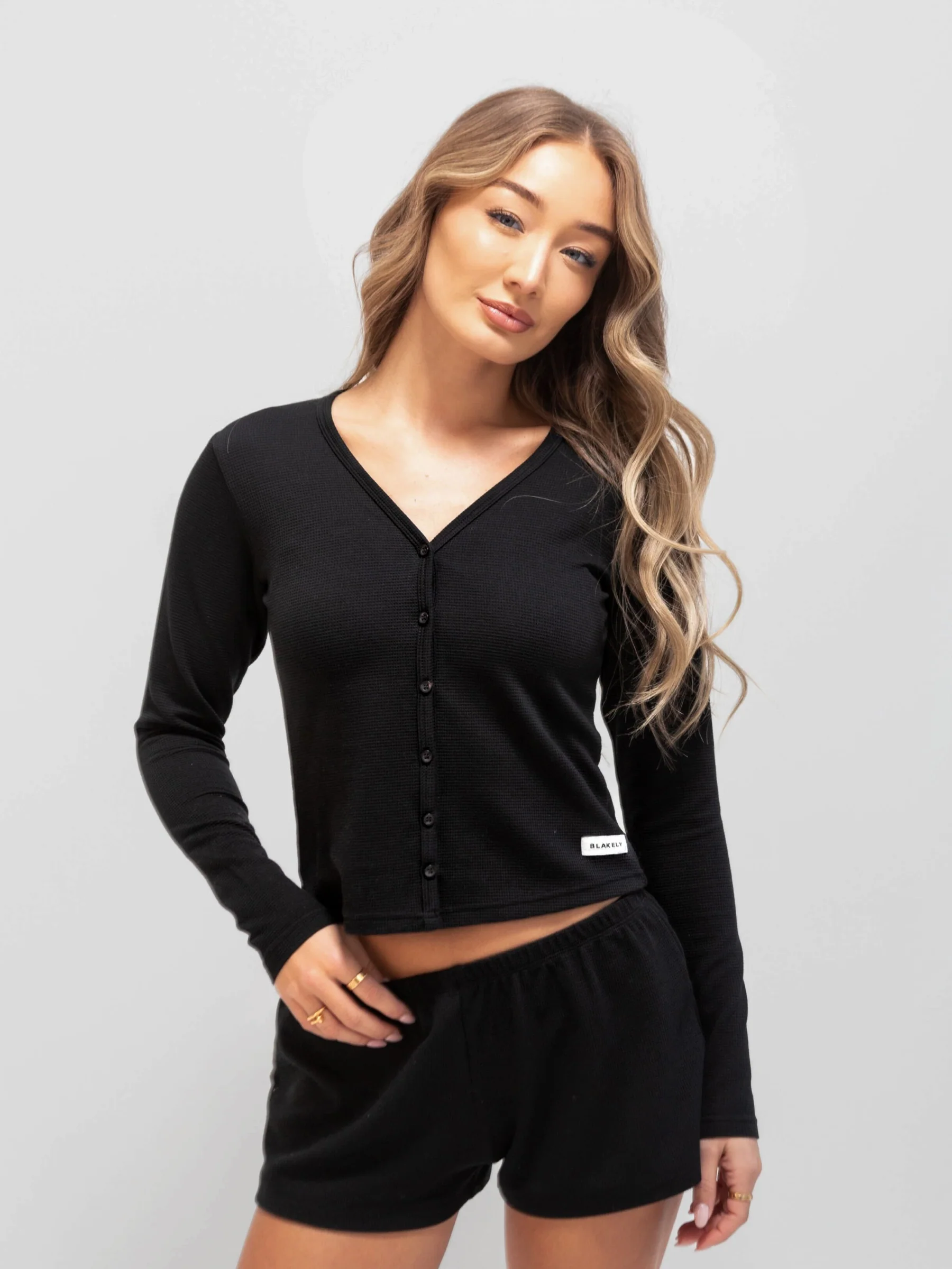 Soft Waffle Cardigan - Black - Prinboxs