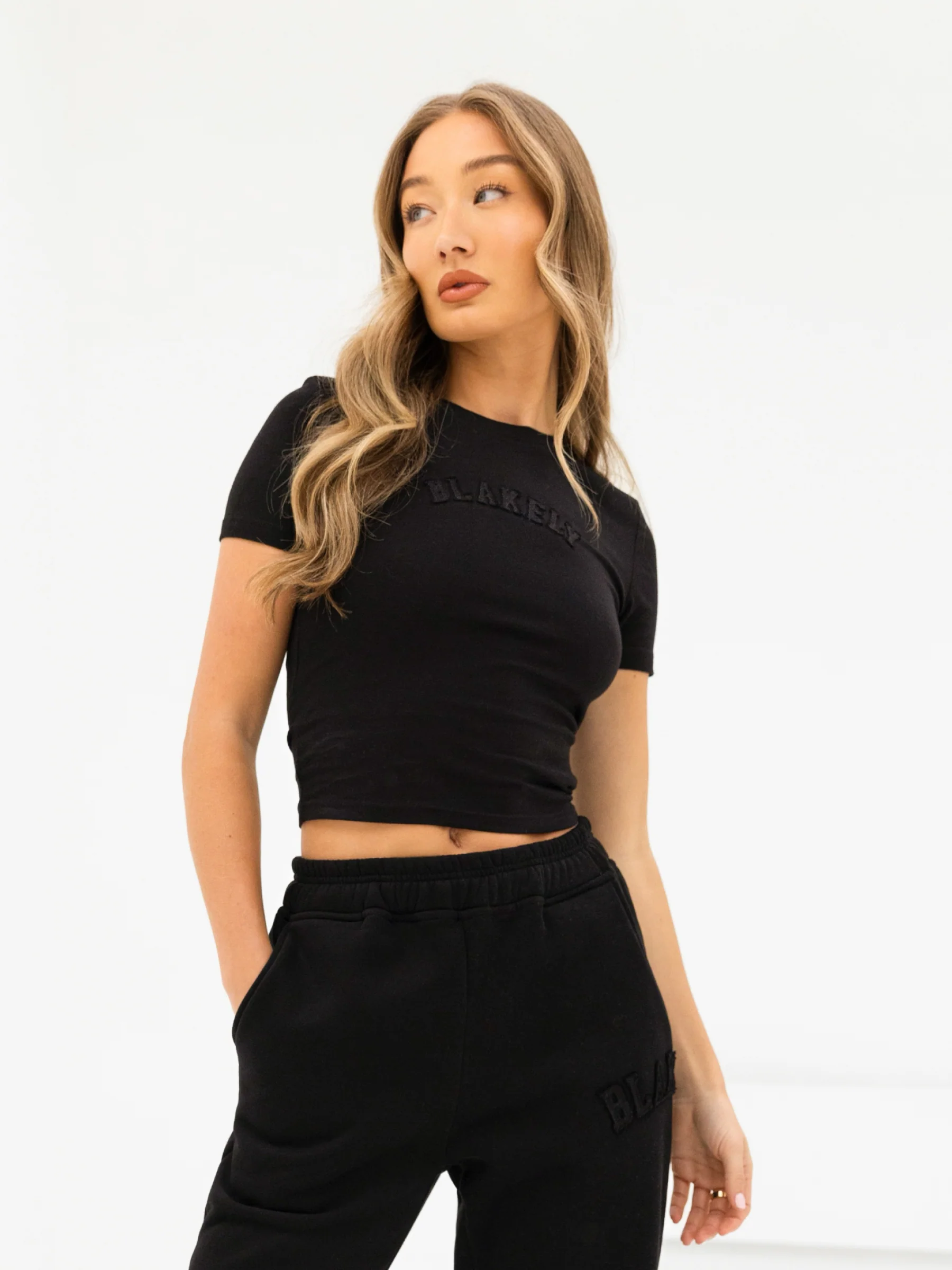 Tonal Varsity Baby Tee - Black - Prinboxs