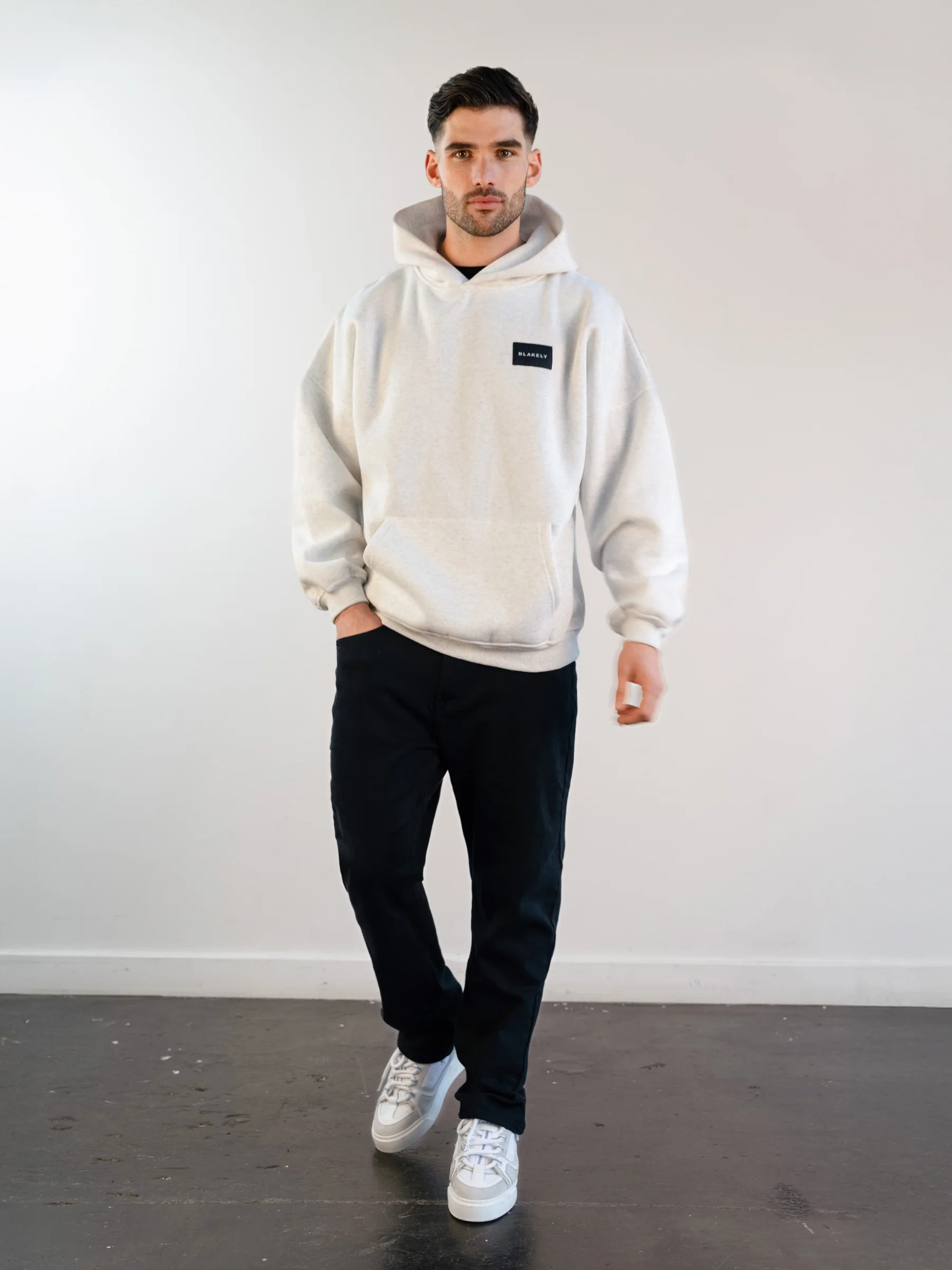 Label Relaxed Hoodie - Marl White - Prinboxs