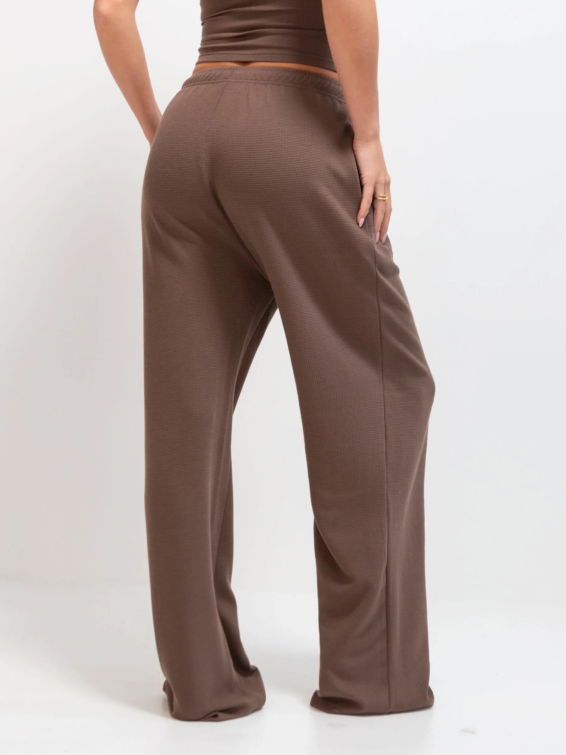 Soft Waffle Trousers - Brown - Prinboxs