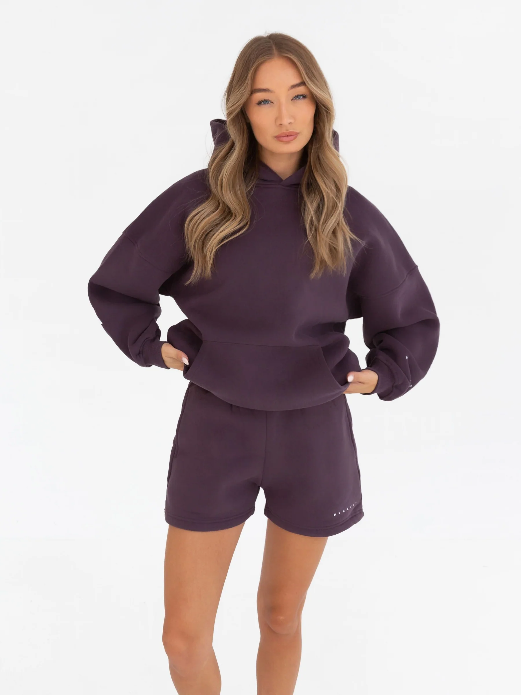 Isabel Hoodie & Jogger Shorts Set - Plum - Prinboxs