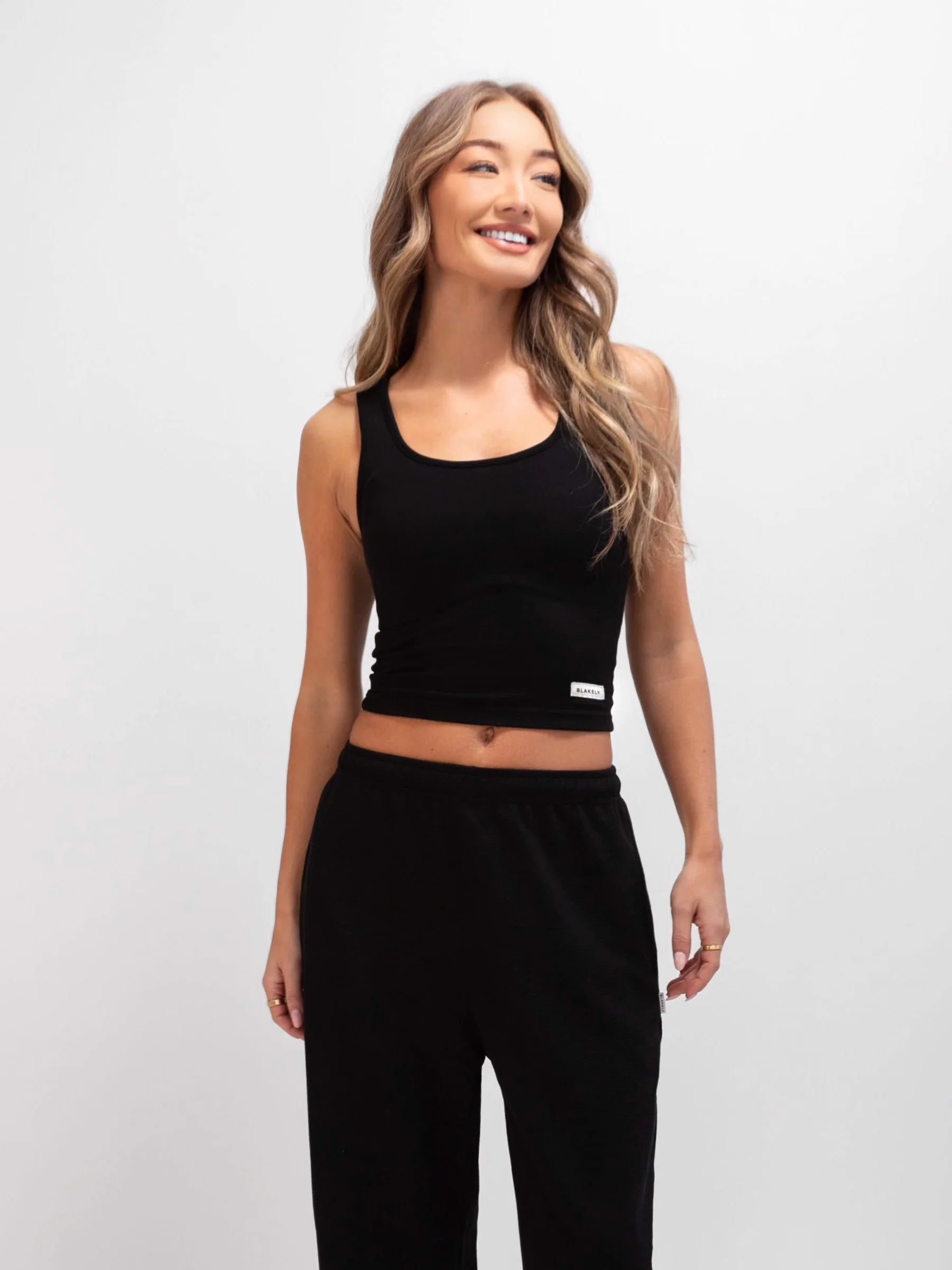 Soft Waffle Vest Top - Black - Prinboxs