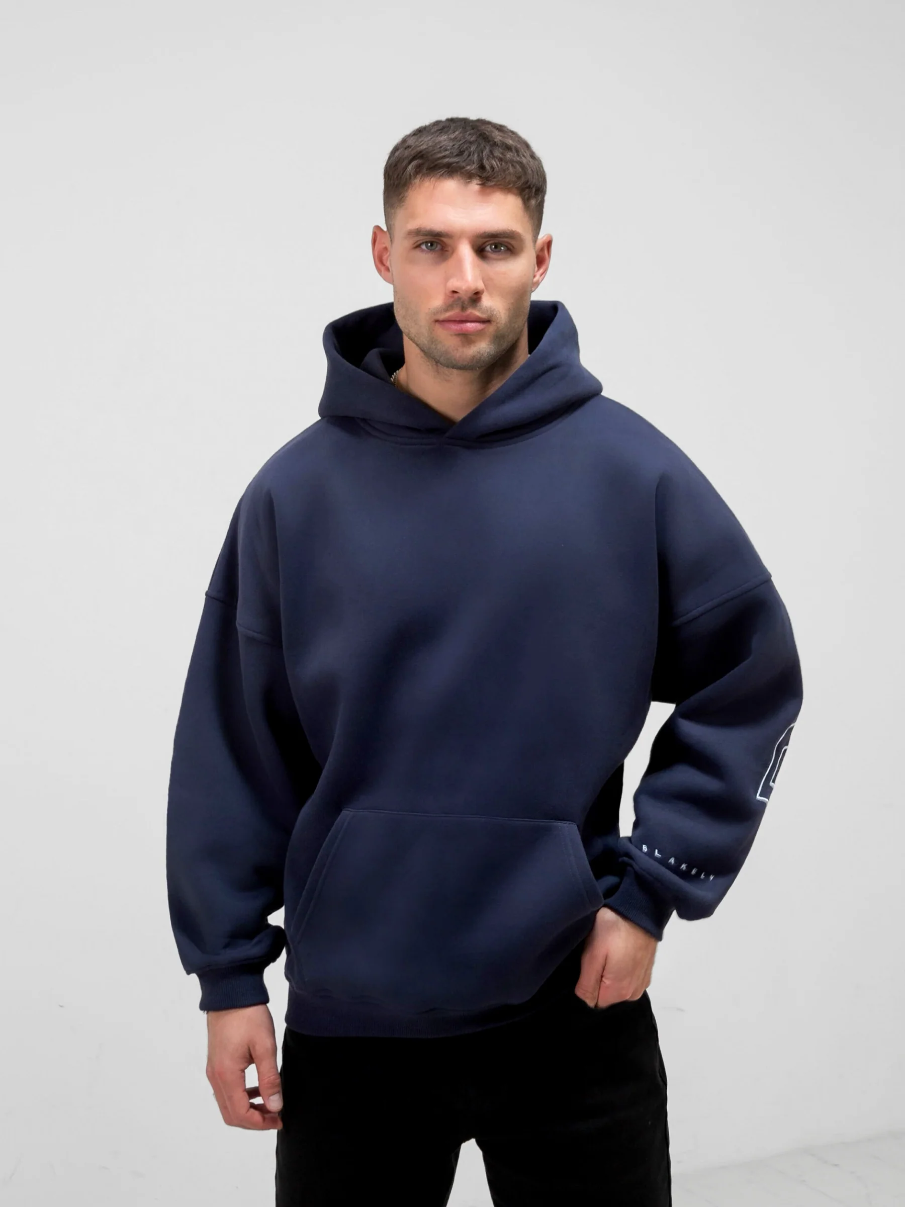 Embroidered Idris Oversized Hoodie - Blue - Prinboxs