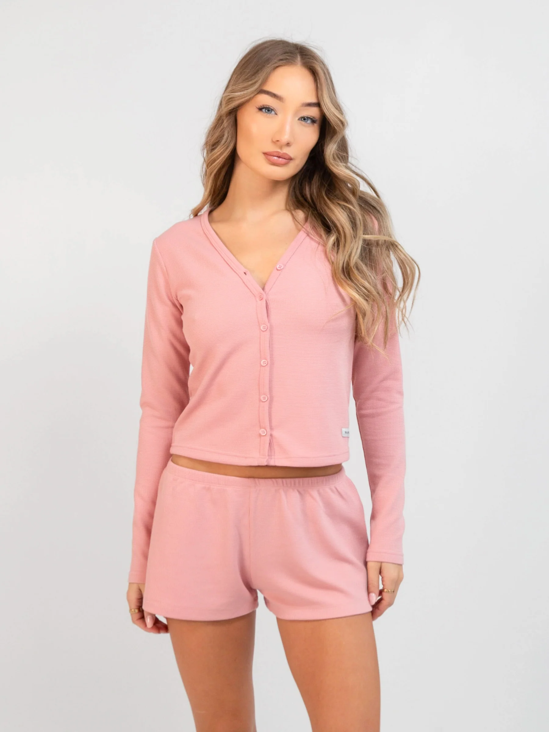 Soft Waffle Cardigan - Rose Pink - Prinboxs